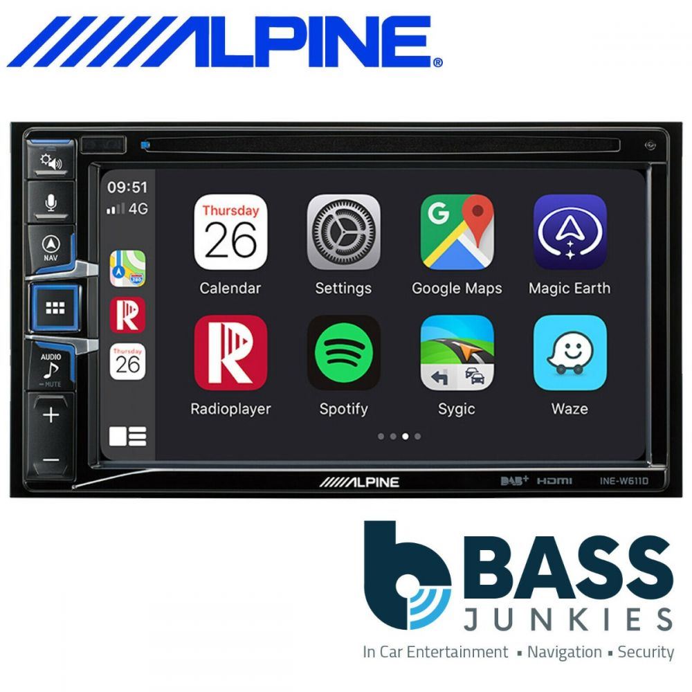 Alpine INE-W611D - 7" Touchscreen Sat Nav Bluetooth DAB+ CD MP3 DVD Apple Carplay Android Auto WAZE Spotify Car Stereo Player