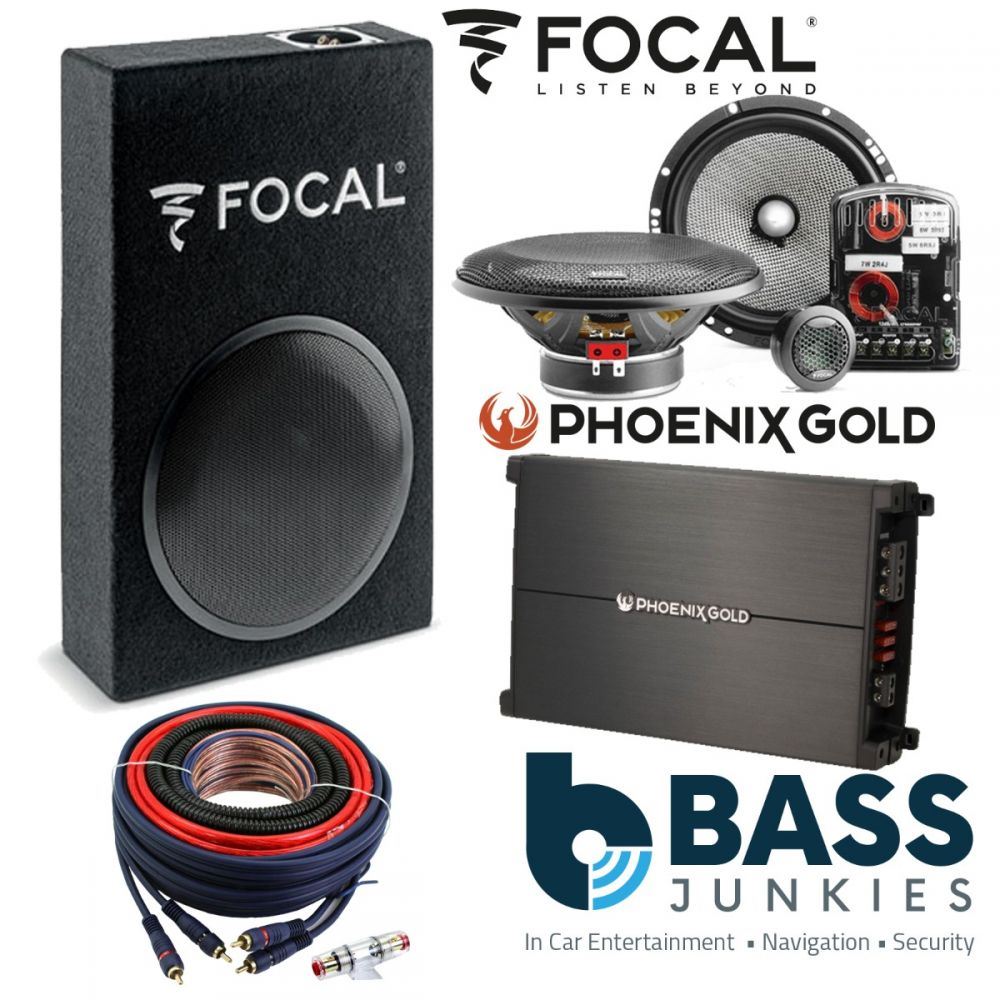 Focal 8" 250W Passive Car Subwoofer Box & 6.5" 120W Component Front Speakers & Phoenix Gold 600W Monoblock Car Amplifier Bass Package Kit