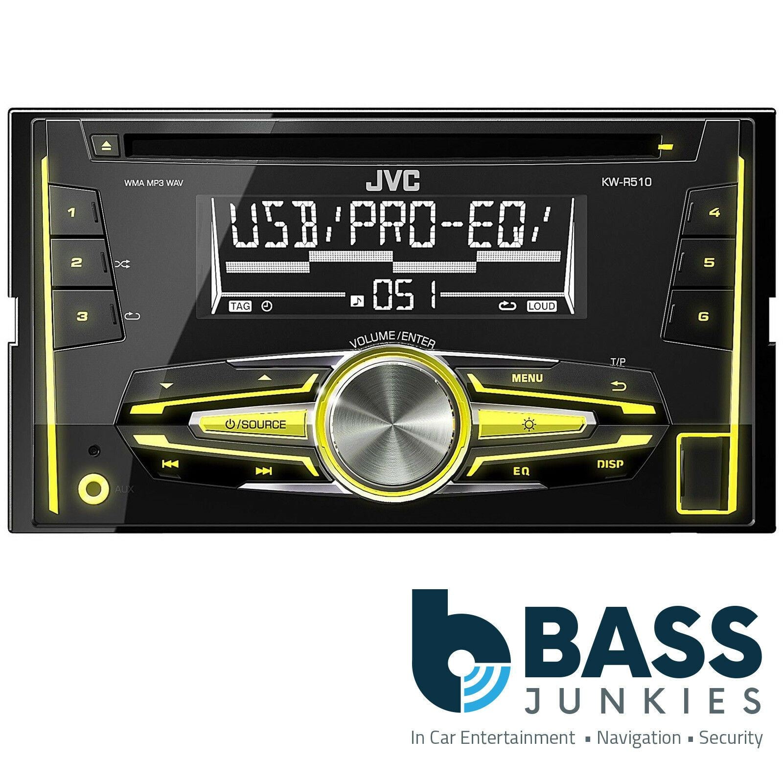 JVC KW-R520 - Double Din CD MP3 Front USB Aux, AM/FM Radio Tuner, Variable illumination, Android Control Car Stereo