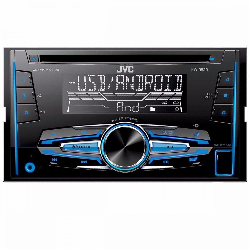 JVC KW-R520 - Double Din CD MP3 Front USB Aux, AM/FM Radio Tuner, Variable illumination, Android Control Car Stereo