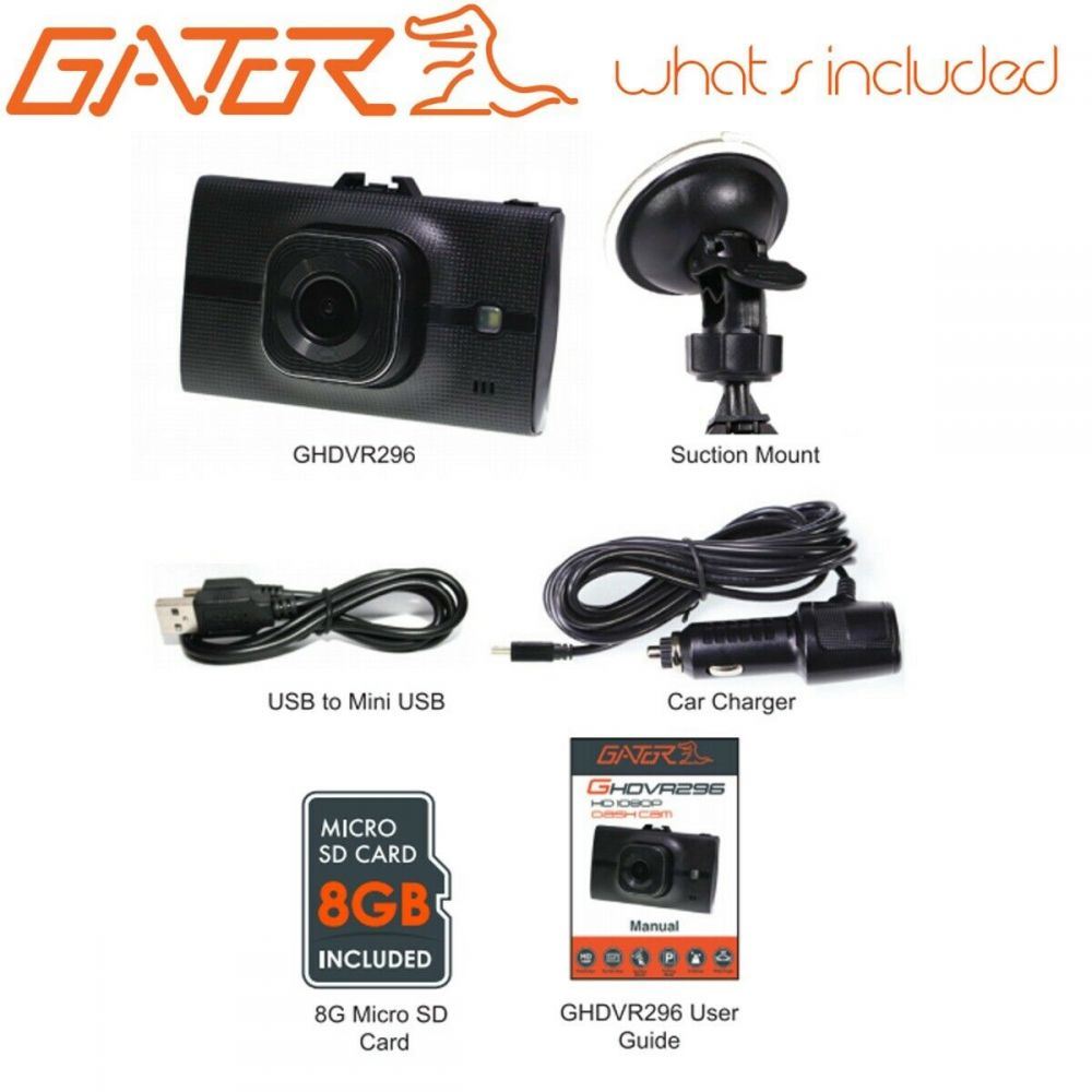 Gator GHDVR296 - 8GB 1080P High Definition 25FPS 120 Degree Wide Angle Car Dash Cam Camera