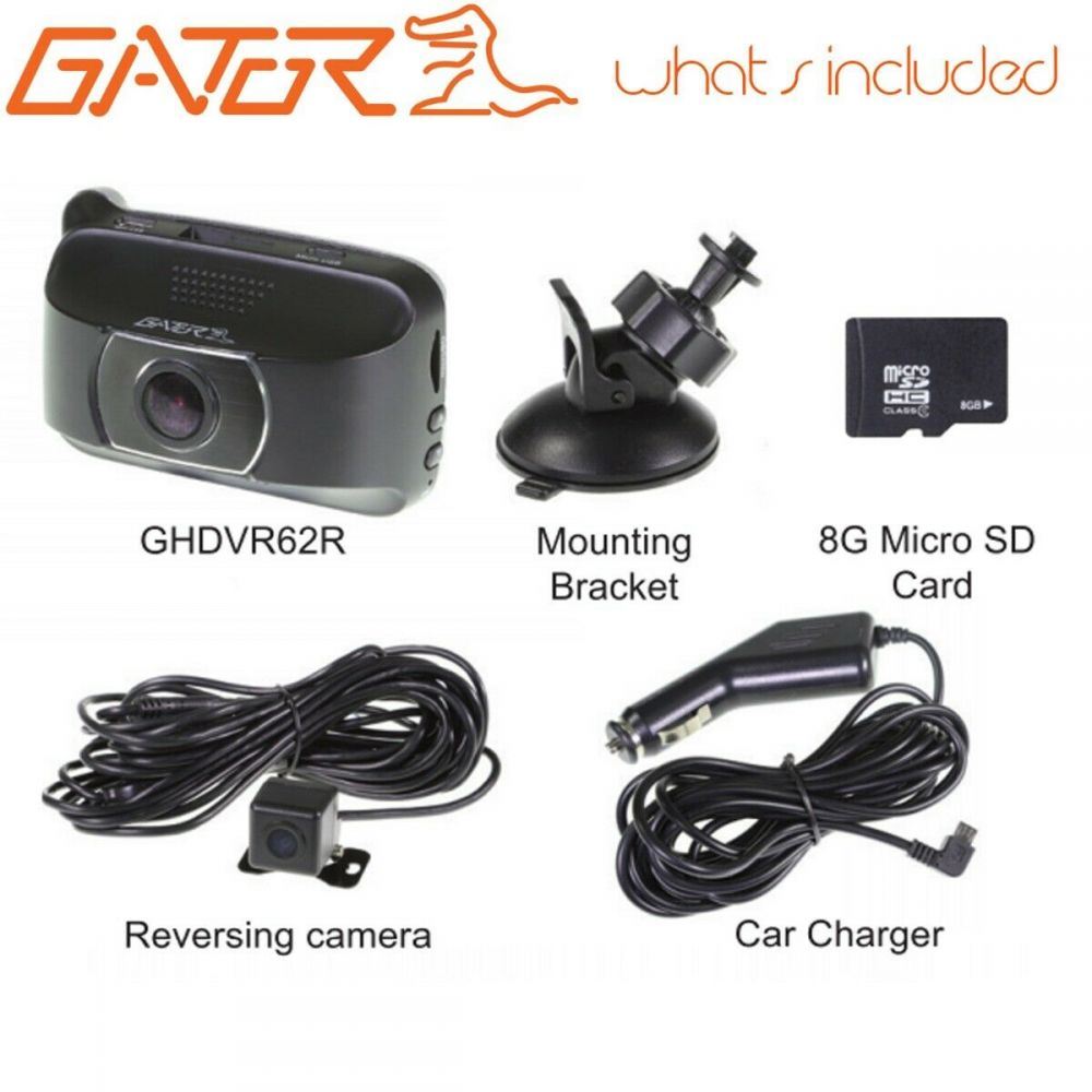 Gator GHDVR62R - 8GB 1080P/720P 2 Channel High Definition Front & Rear Car Dash Cam with Built-In Reverse Camera