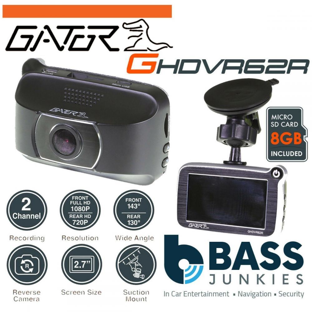 Gator GHDVR62R - 8GB 1080P/720P 2 Channel High Definition Front & Rear Car Dash Cam with Built-In Reverse Camera