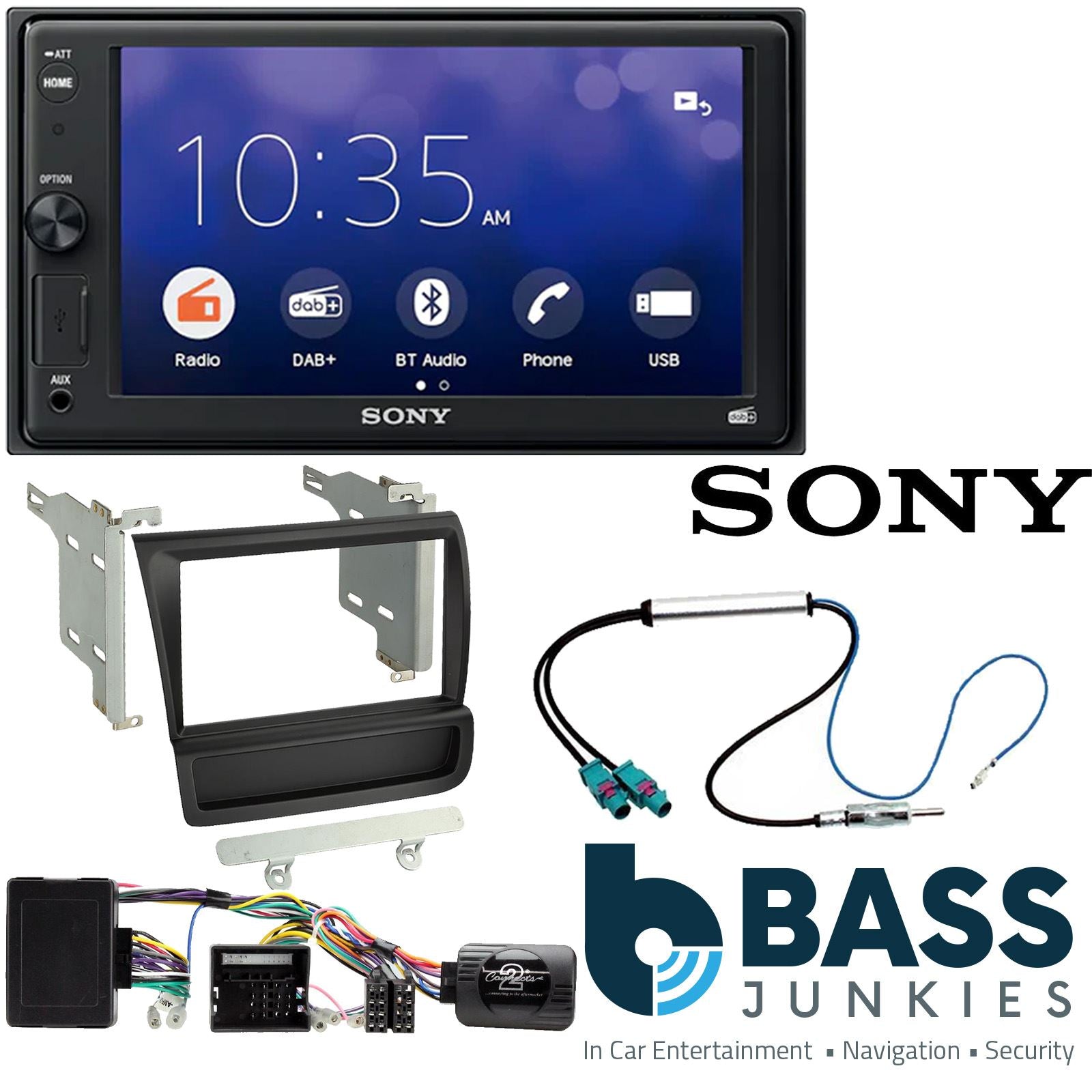 SONY XAV-1550D DAB+ Smart Bluetooth Car Radio + Left Hand Drive [LHD] Stereo fitting kit + Steering Wheel Controls Loom for Audi R8 2007-2015
