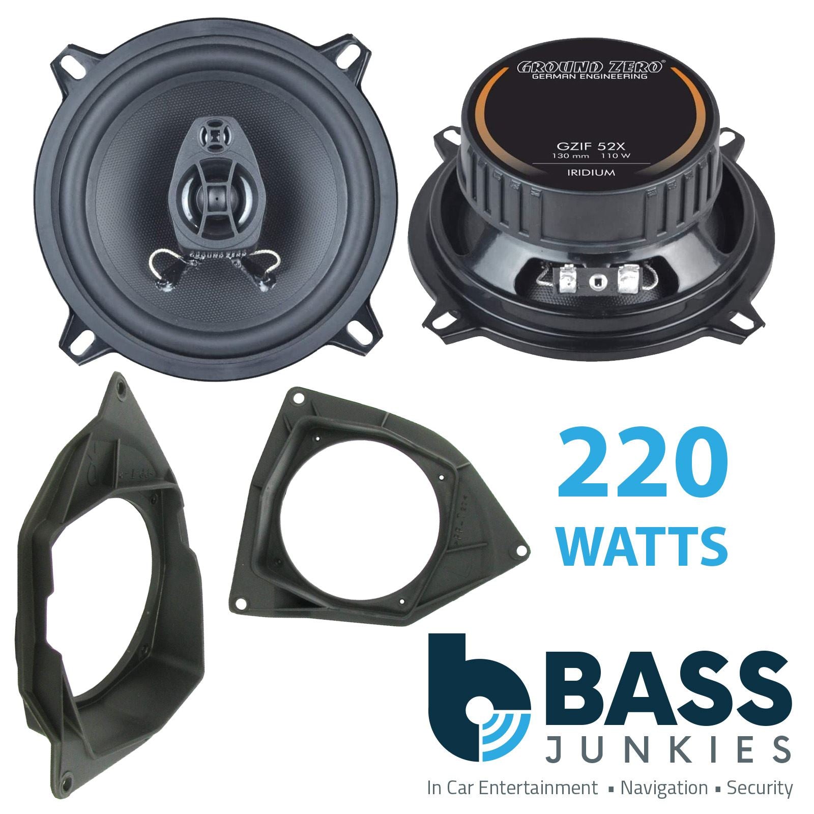 Ground Zero 2-Way 130mm/13cm/5.25" Car Coaxial Speakers (Pair Max 220 Watts) Fits Citroen C3 2002-05