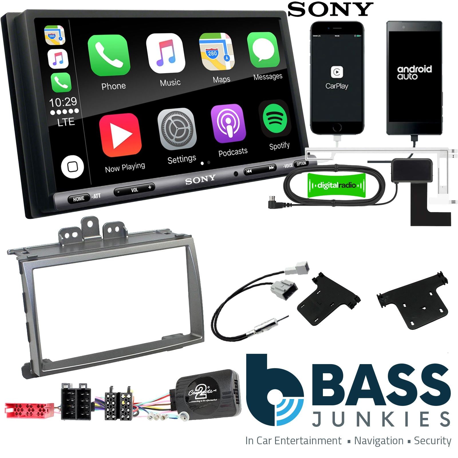 SONY DAB+ Apple | Android Double Din Stereo Fitting Kit + Steering Wheel Stalk Controls to fit Hyundai i20 2009-12
