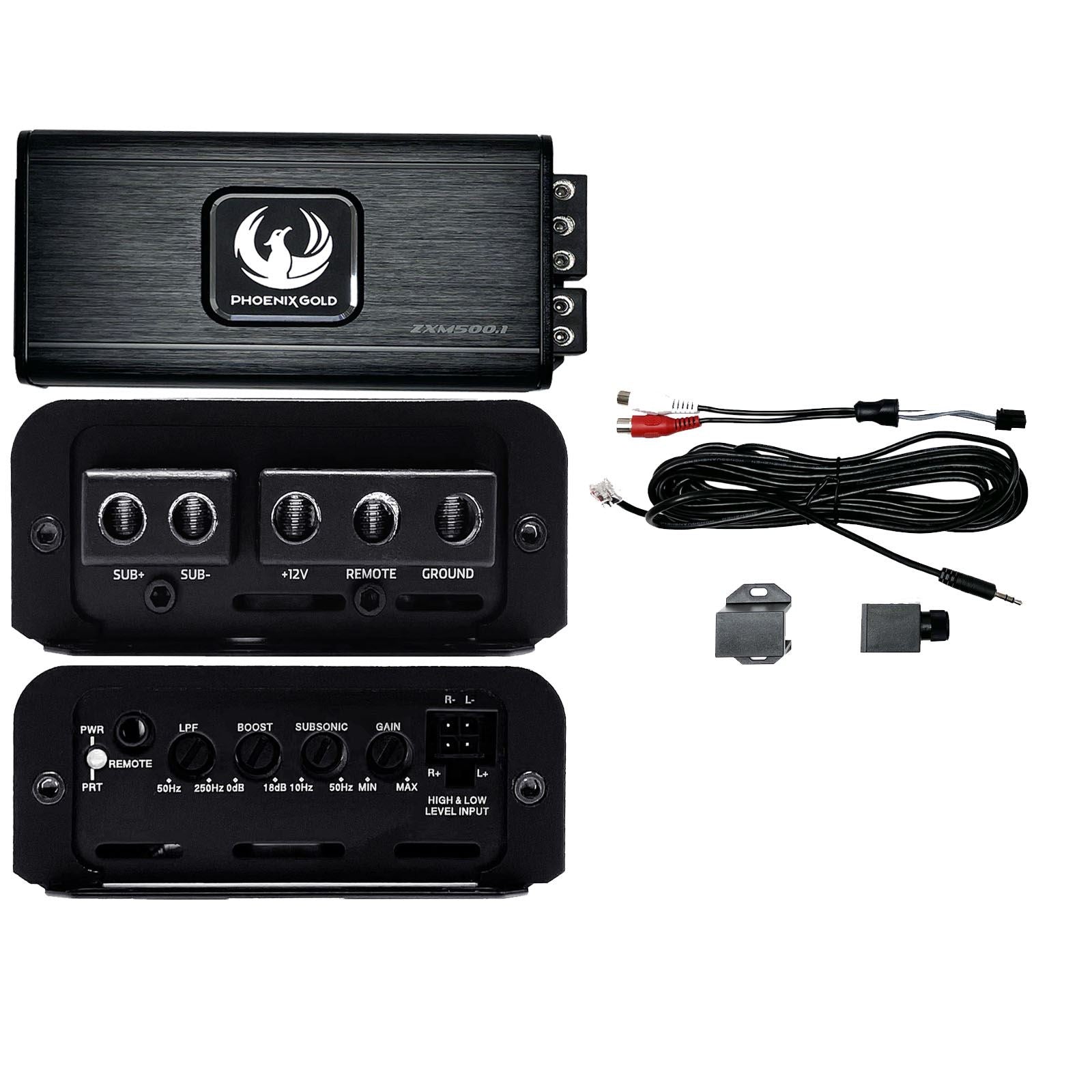 PHOENIX GOLD ZXM500.1 1000 Watt Class D Mono Car Mini Micro Subwoofer Amplifier 360 Watts @ 2 Ohms, 240 Watts @ 4 Ohms, 500 Watts RMS @ 1 Ohms