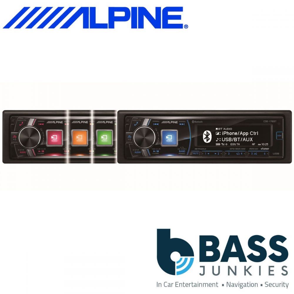 Alpine CDE-178BT - Single Din CD MP3 Bluetooth USB AUX iPod iPhone 3 Pre-outs 4V 4 x 50 Watts Car Radio Stereo