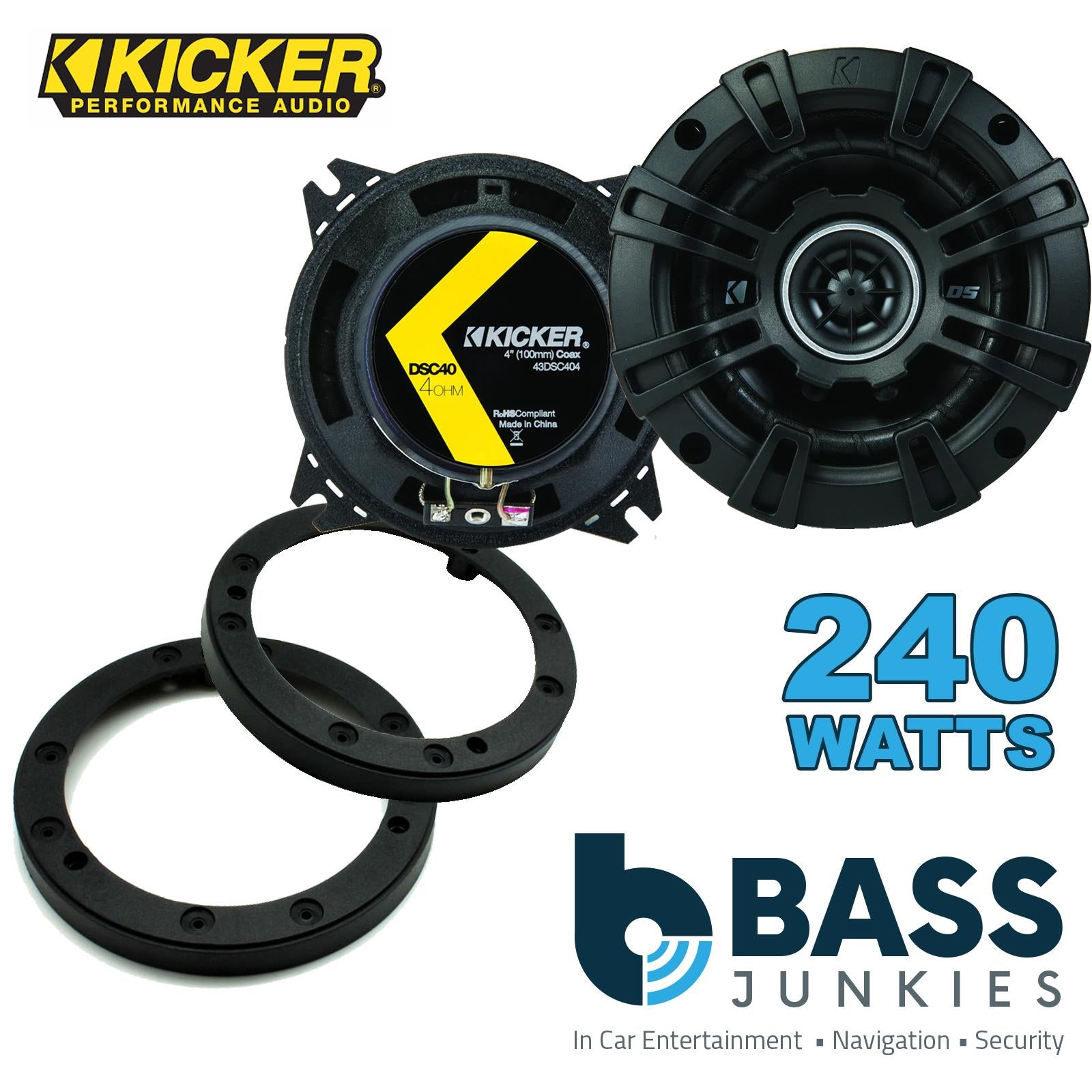 Kicker DSC404 100mm/10cm/4" 2-Way Coaxial Car speakers (Per Pair Max 240|60 watts RMS) Fits Universal