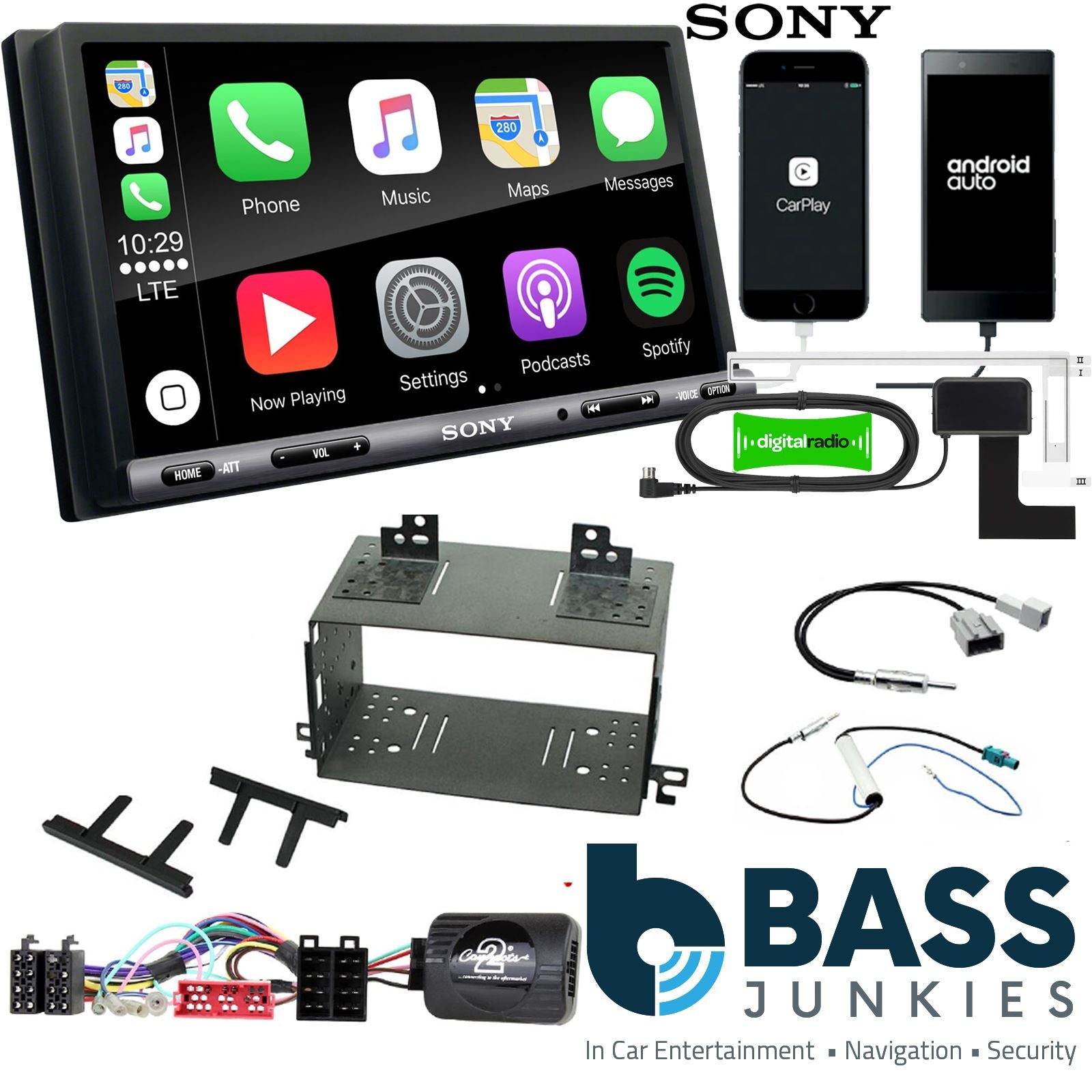 SONY DAB+ Apple | Android Double Din Stereo Fitting Kit + Steering Wheel Stalk Controls to fit Kia Rio 2008-11