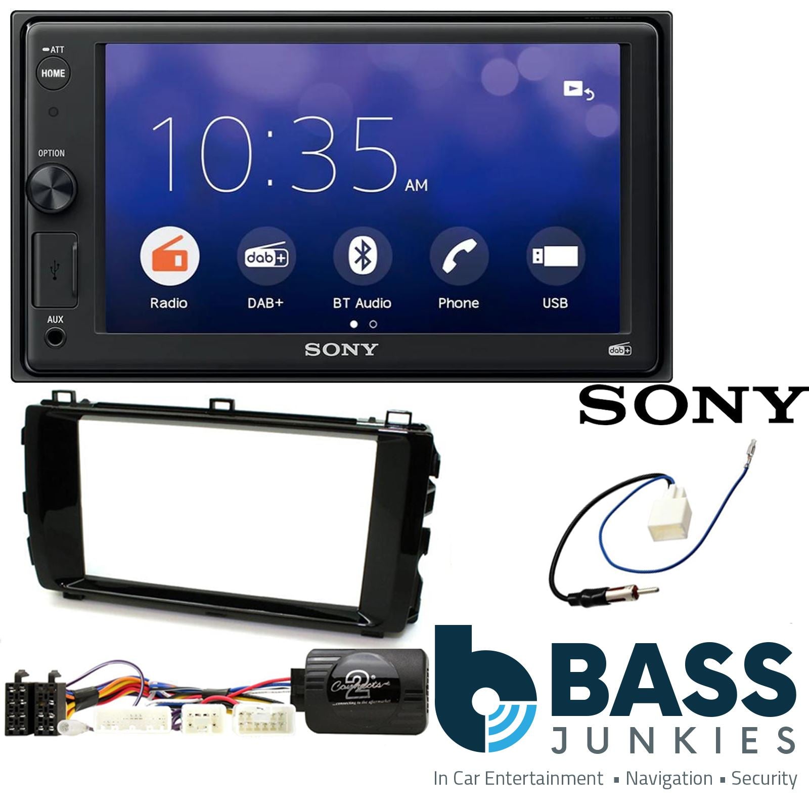 SONY XAV-1550D DAB+ Smart Bluetooth Car Radio + Stereo fitting kit + Steering Wheel Controls Loom for Toyota Auris E180	2013-2015