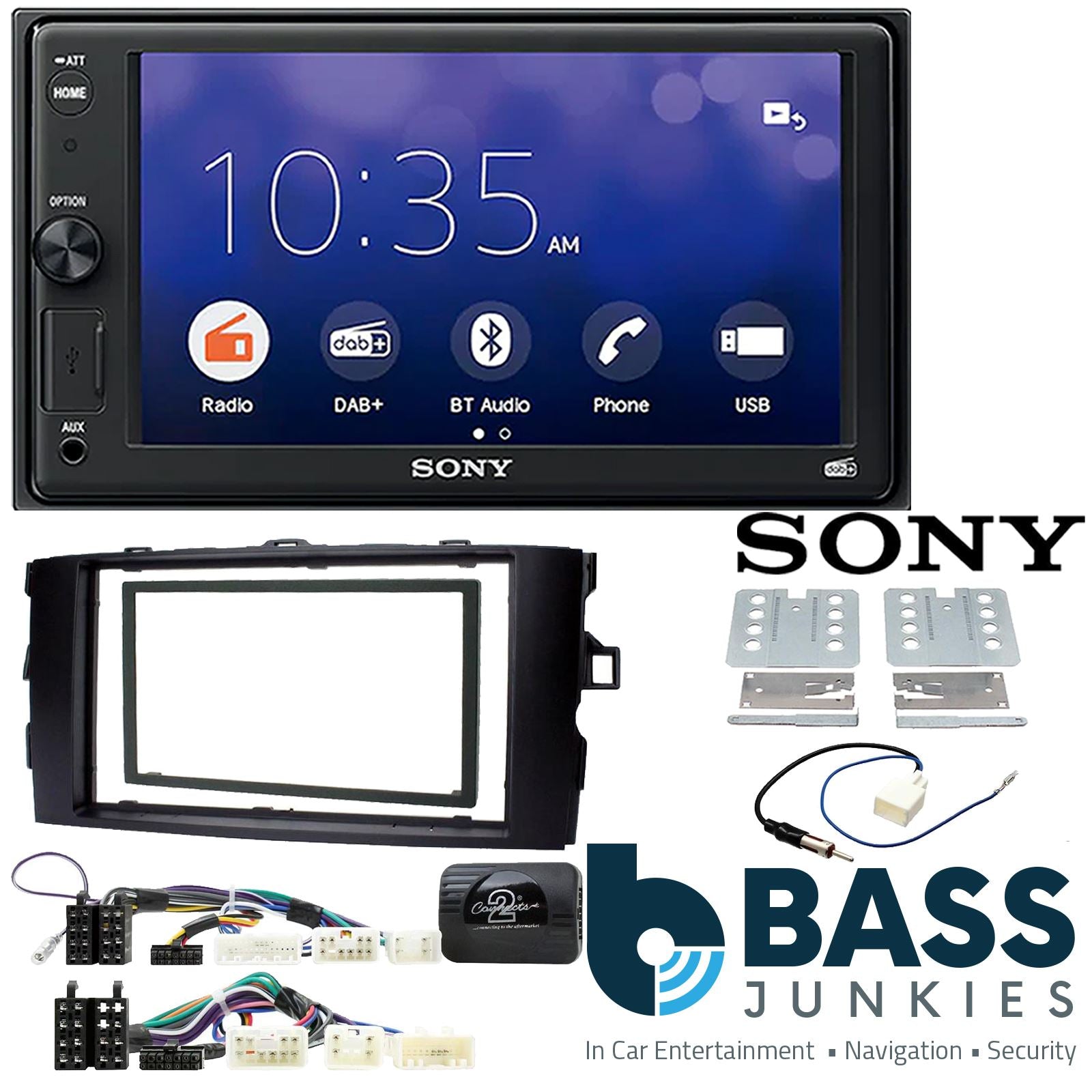 SONY 6.2" Screen Blutooth Double Din Stereo Fitting Kit + Steering Wheel Stalk Controls to fit Toyota Auris 2007-12
