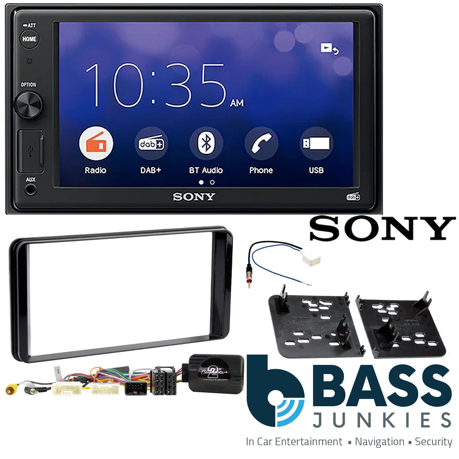 SONY 6.2" Screen Blutooth Double Din Stereo Fitting Kit + Steering Wheel Stalk Controls to fit Toyota C-HR 2017-