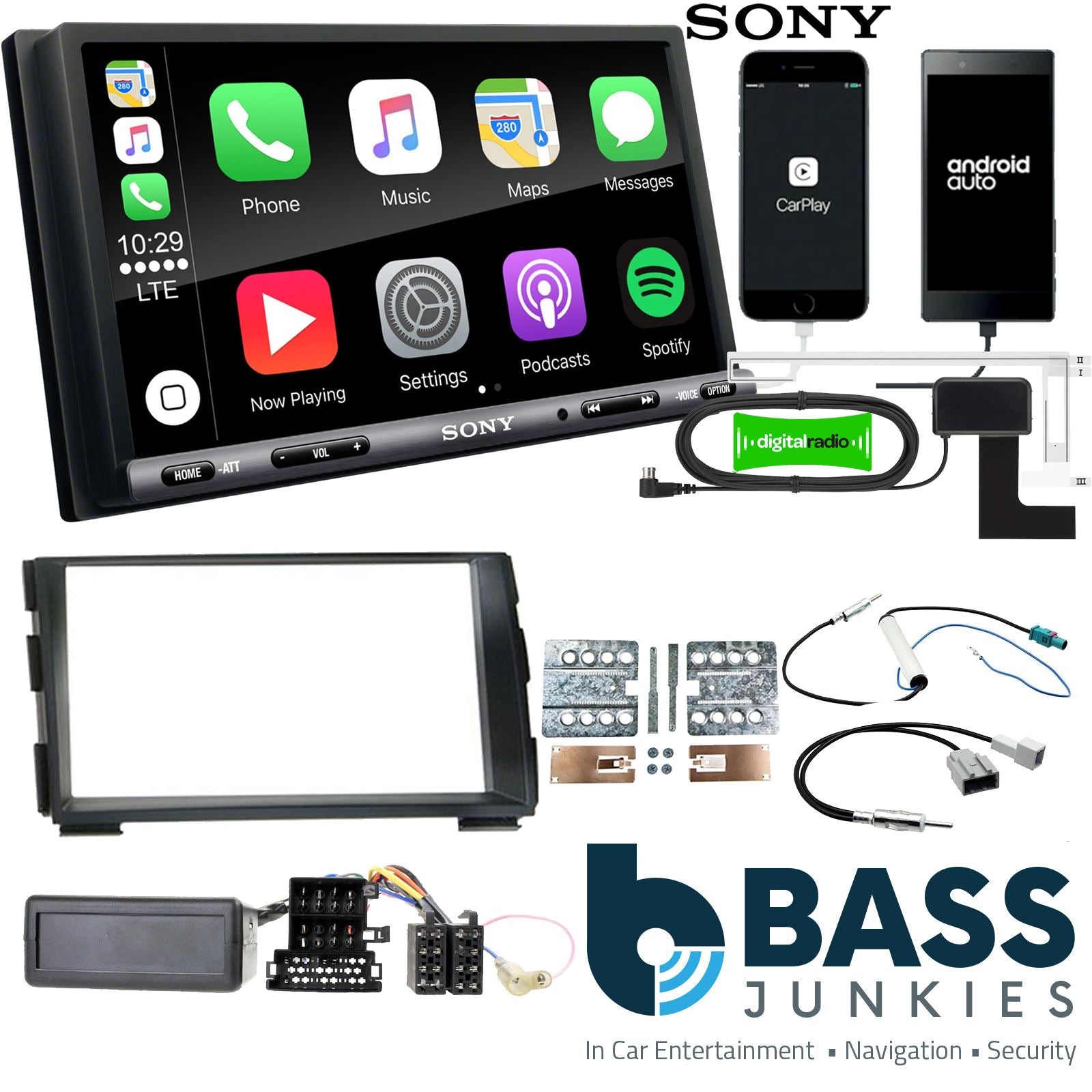 SONY DAB+ Apple | Android Double Din Stereo Fitting Kit + Steering Wheel Stalk Controls to fit Kia Pro-Cee'd 2009-12 | Kia Cee'd 2009-12