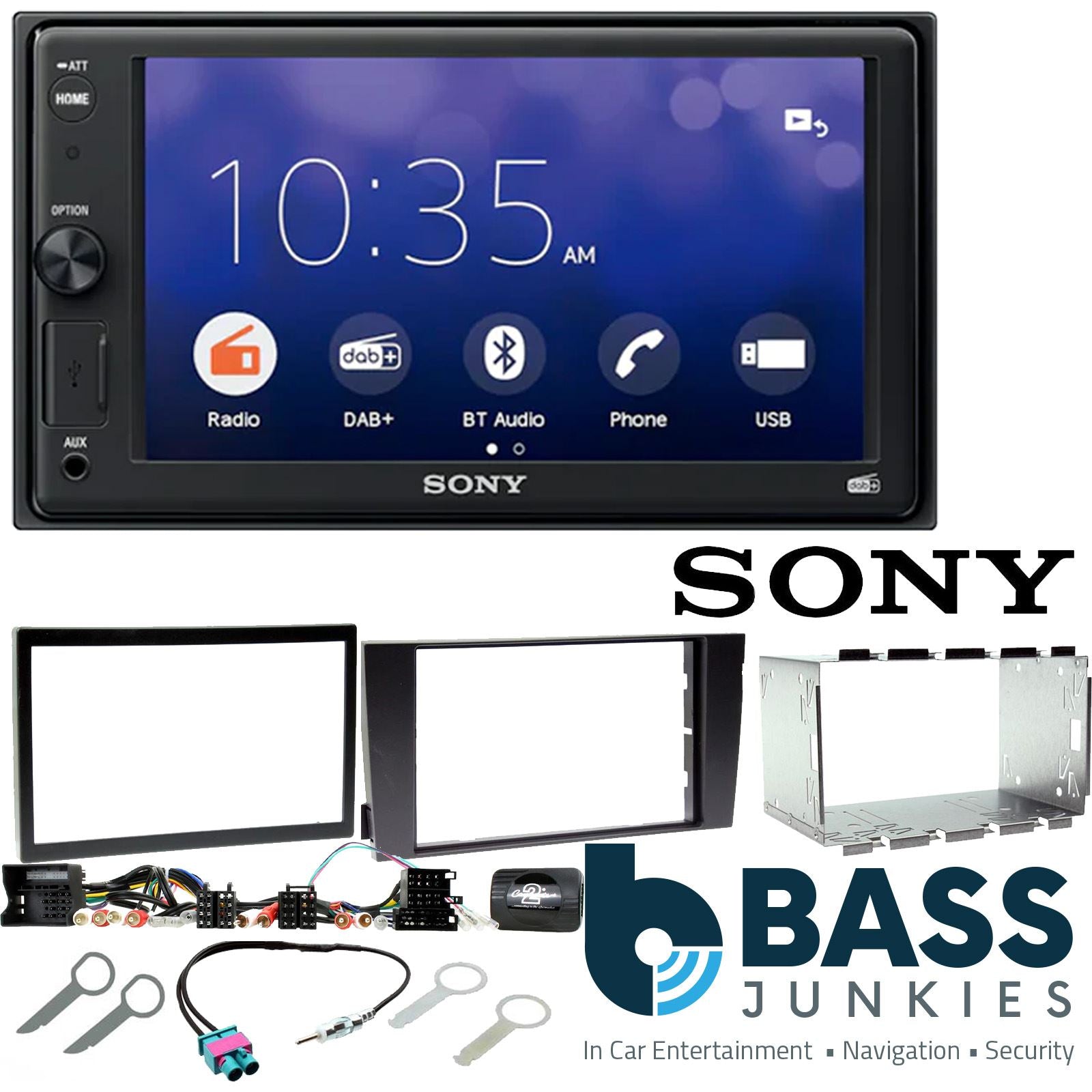 SONY XAV-1550D DAB+ Smart Bluetooth Car Radio + Stereo fitting kit + Steering Wheel Controls Loom for Audi A6 2001-2004