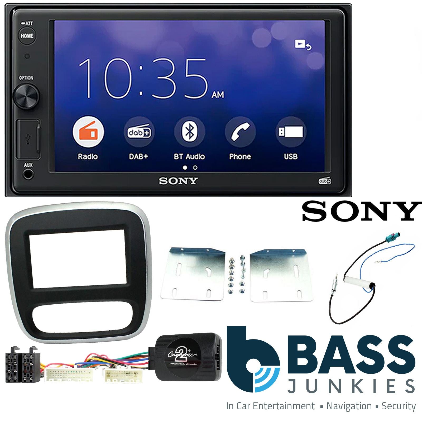 SONY XAV-1550D DAB+ Smart Bluetooth Car Radio + Stereo fitting kit + Steering Wheel Controls Loom for Renault Trafic 2014-2017