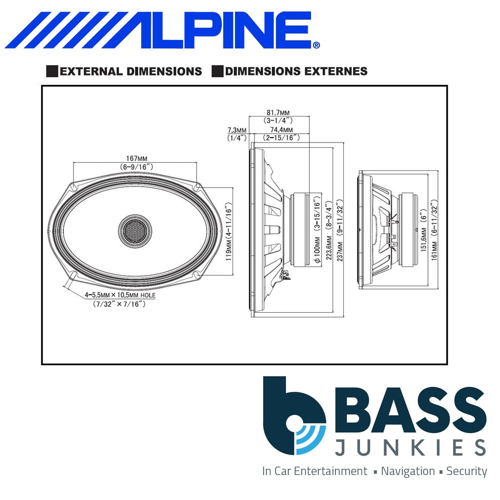 Alpine S2-S69 S-Series 6"x9" 520 Watt 2 Way Coaxial Door Shelf Car Speakers Pair