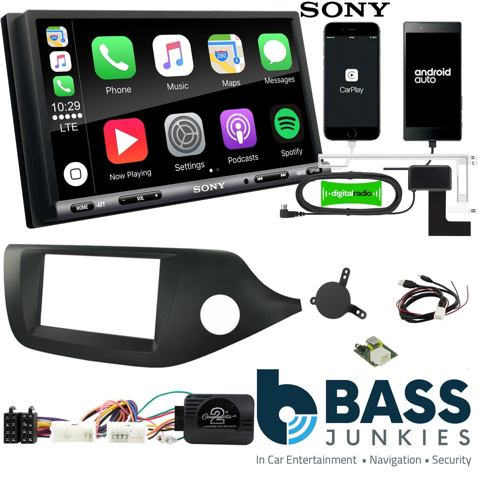 SONY DAB+ Apple | Android Double Din Stereo Fitting Kit + Steering Wheel Stalk Controls to fit Kia Cee'd 2012-18 | Kia Pro-Cee'd 2012-18