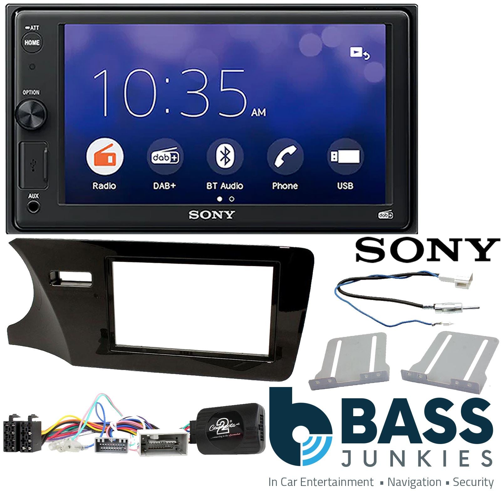 SONY 6.2" Screen Blutooth Double Din Stereo Fitting Kit + Steering Wheel Stalk Controls to fit Honda City 2014-