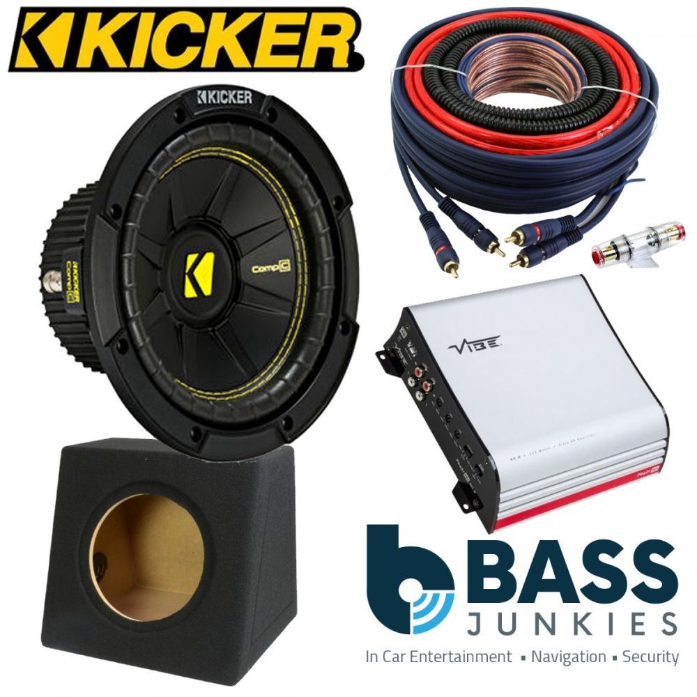 Kicker CWCS104 - CompC 10" 500 Watts Car Subwoofer & VIBE POWERBOX-60.2-V7 Class A/B 2 Channel 320 Watts Car Amplifier & Bass Box Kit