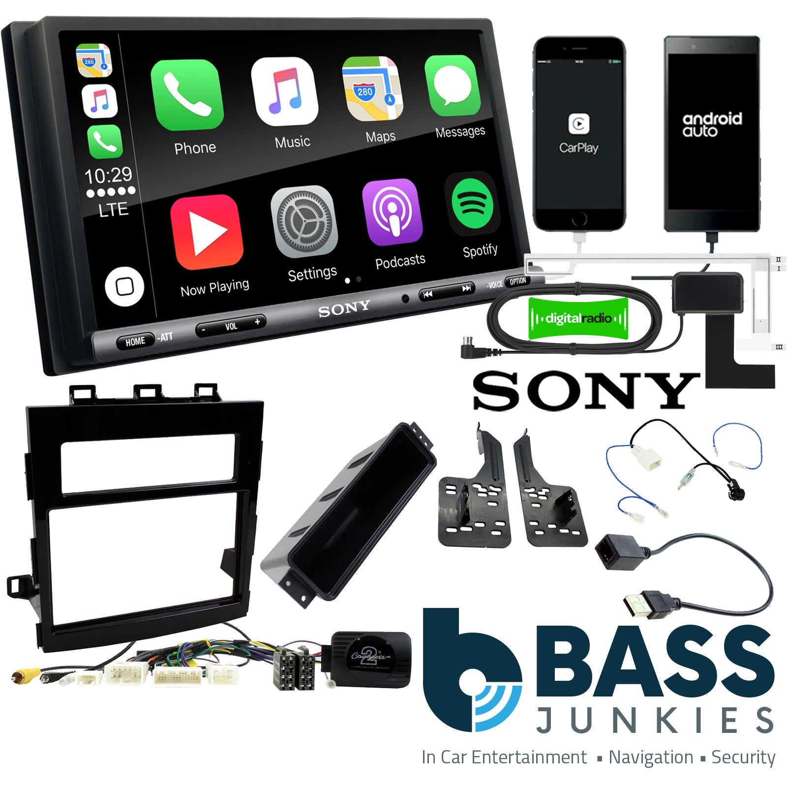 SONY DAB+ Apple | Android Double Din Stereo Fitting Kit + Steering Wheel Stalk Controls to fit Subaru Impreza 2016-21