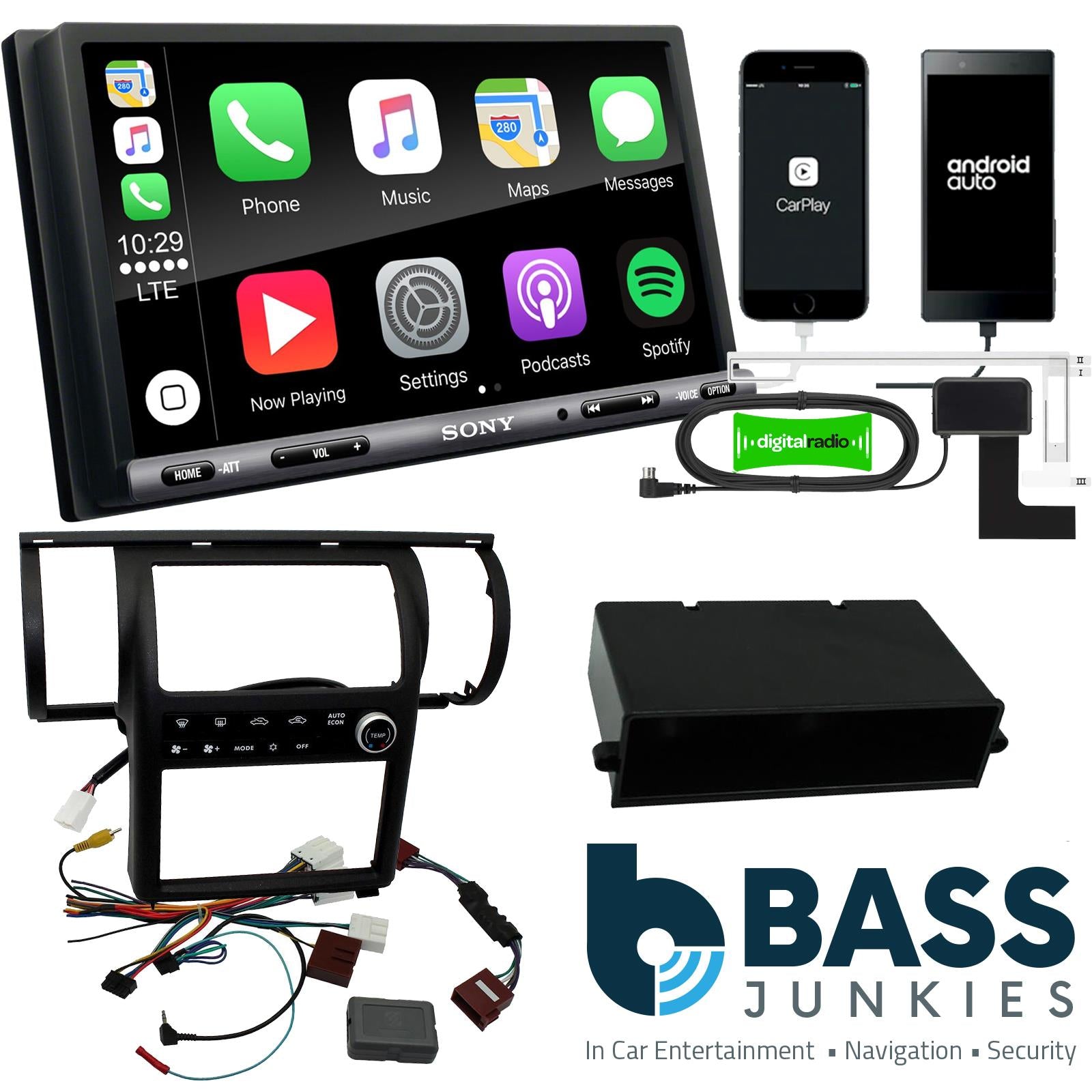SONY DAB+ Apple | Android Double Din Stereo Fitting Kit + Steering Wheel Stalk Controls to fit Nissan Skyline 2003-04 | Infiniti G35 2003-04