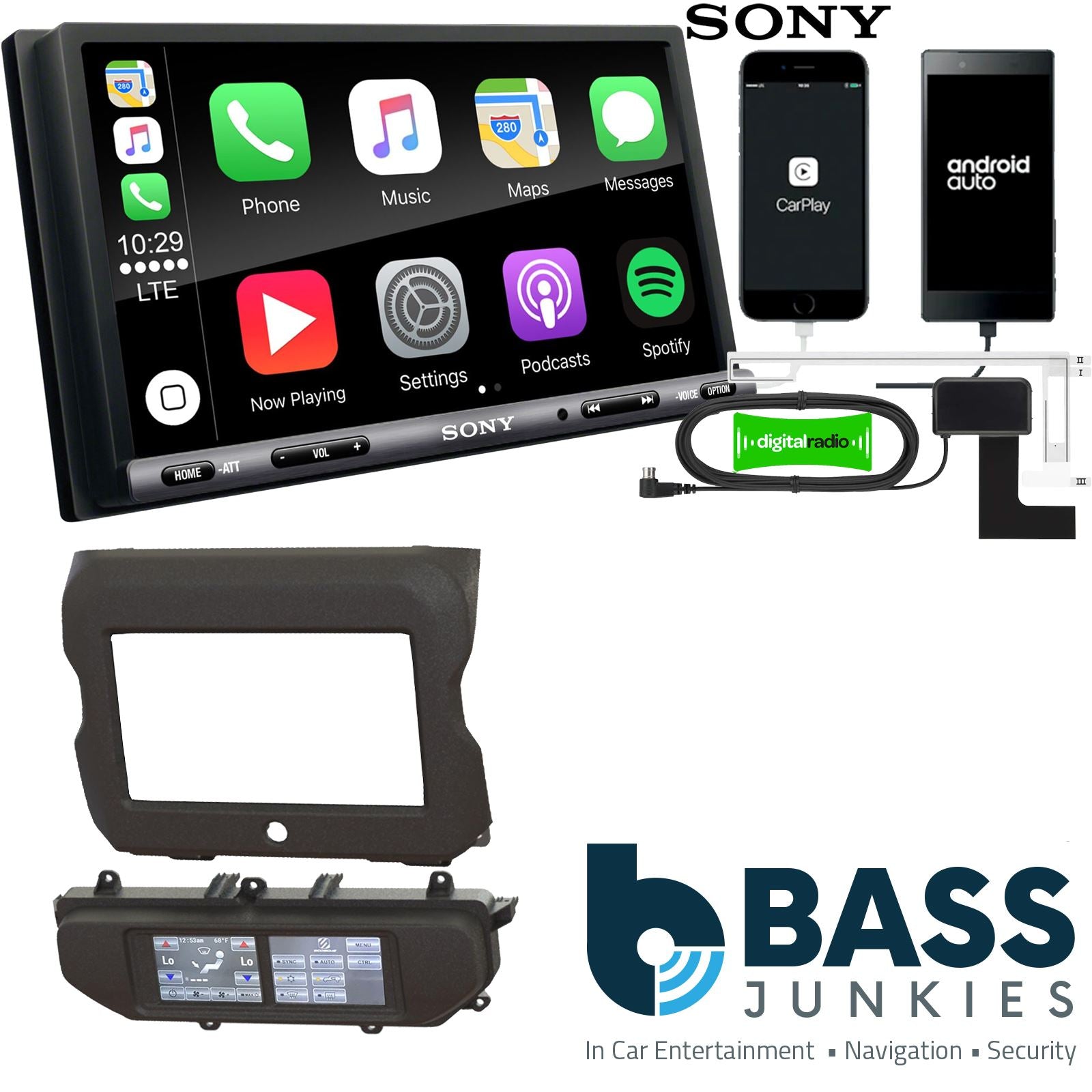 SONY DAB+ Apple | Android Double Din Stereo Fitting Kit + Steering Wheel Stalk Controls to fit Jeep Wrangler 2018-