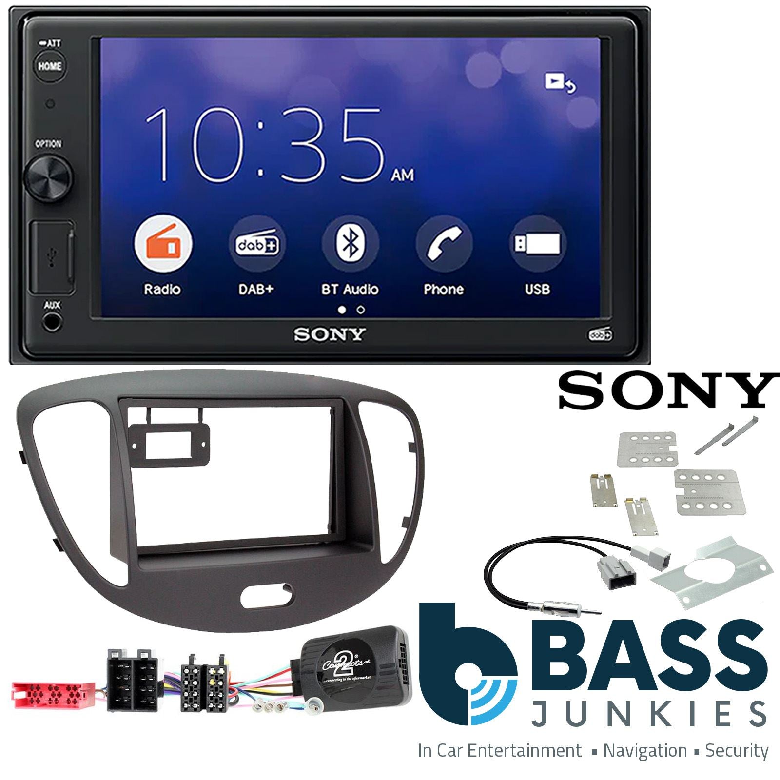 SONY XAV-1550D DAB+ Smart Bluetooth Car Radio + Stereo fitting kit + Steering Wheel Controls Loom for Hyundai i10 2008-2013