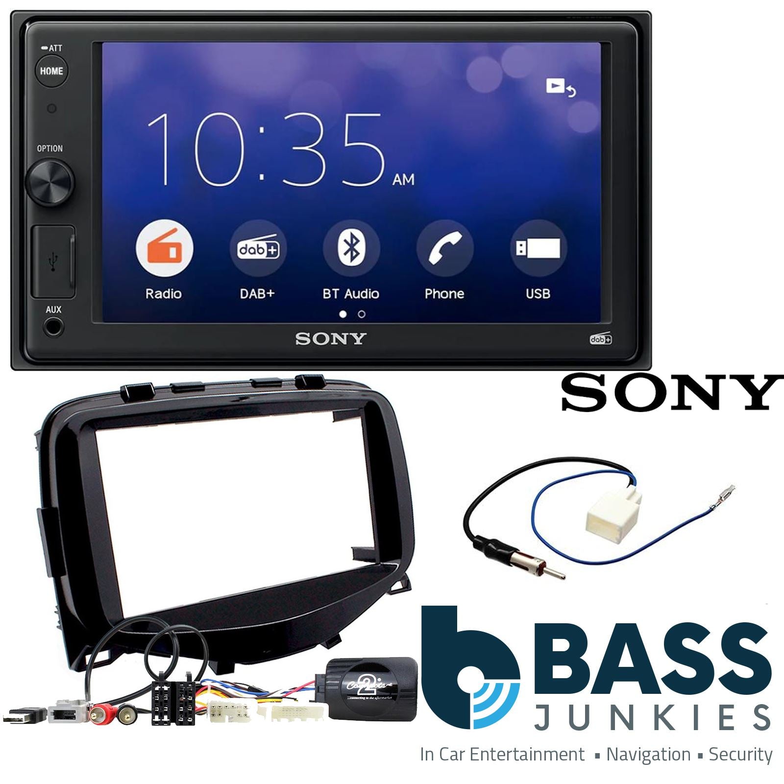 SONY XAV-1550D DAB+ Smart Bluetooth Car Radio + Stereo fitting kit + Steering Wheel Controls Loom for Toyota Aygo AB40.  2014-2018
