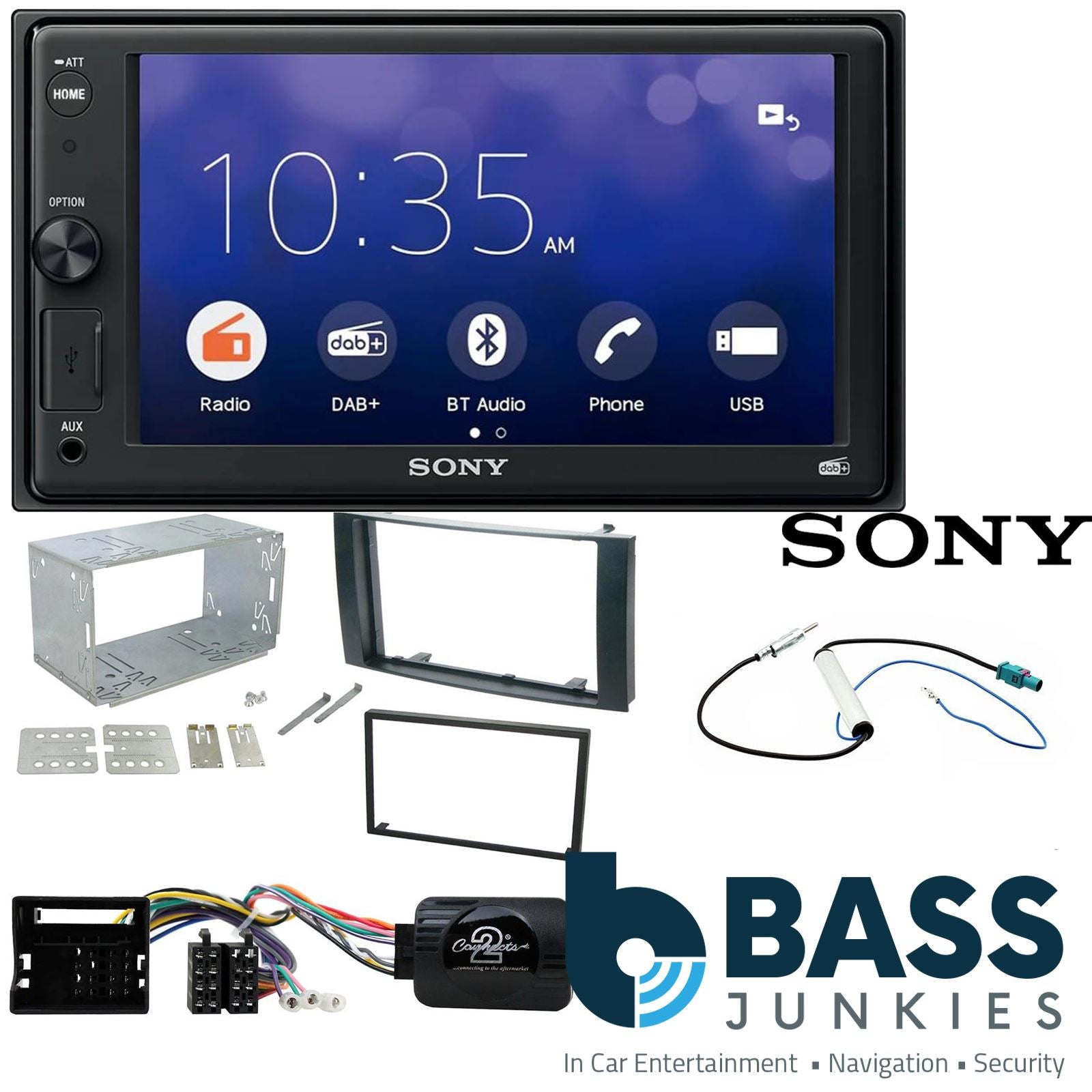 SONY XAV-1550D DAB+ Smart Bluetooth Car Radio + Stereo fitting kit + Steering Wheel Controls Loom for Volkswagen Touareg 2003-2010