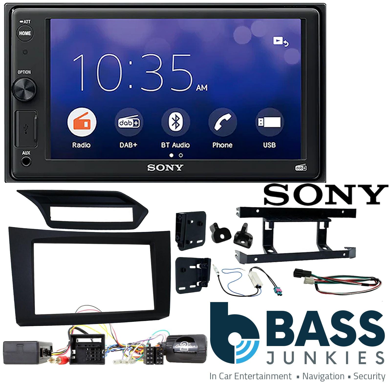 SONY 6.2" Screen Blutooth Double Din Stereo Fitting Kit + Steering Wheel Stalk Controls to fit Mercedes E-Class 2009-12