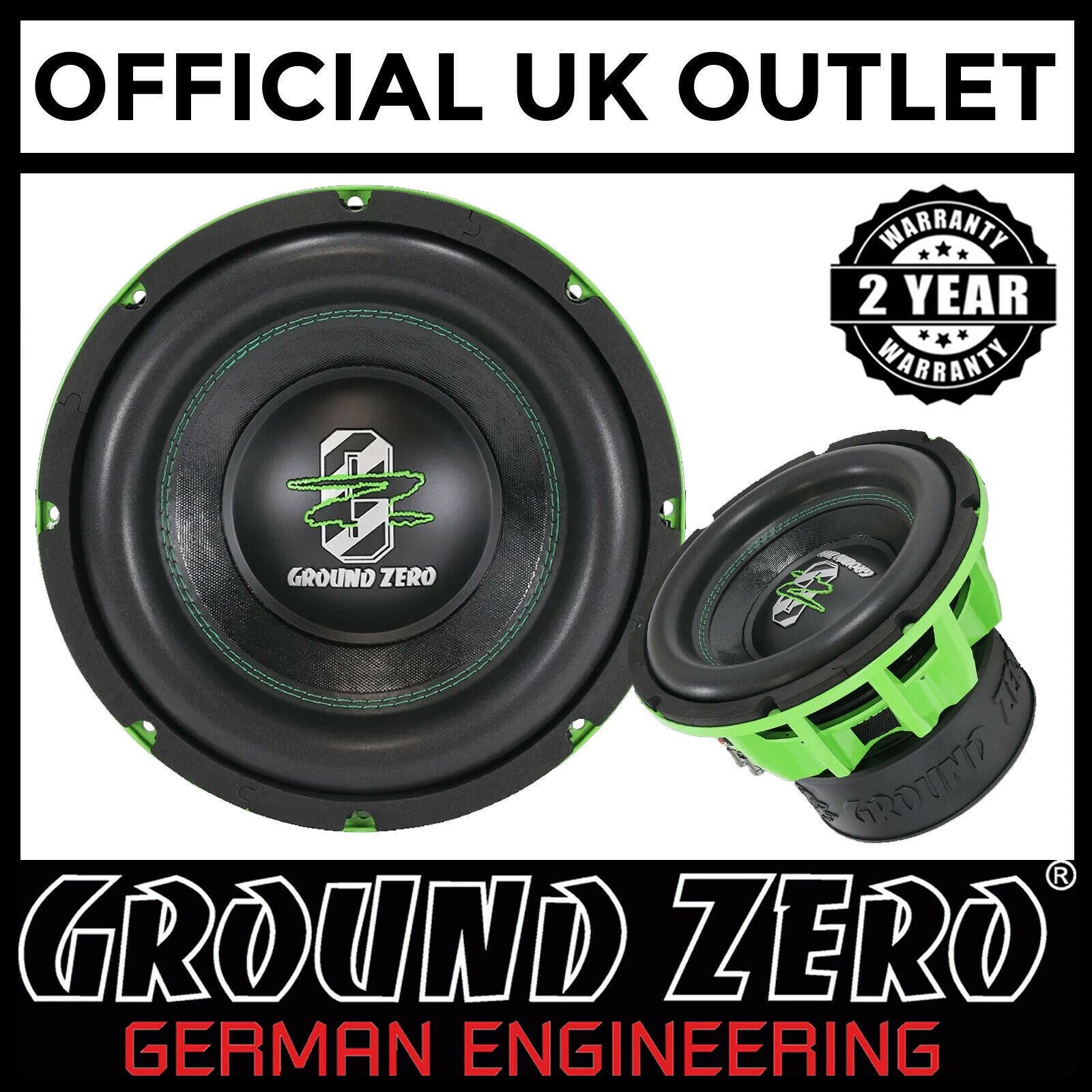 Ground Zero GZHW 25SPL GREEN - 10" Inch 25cm Dual 1-Ohm Green SPL 2500 Watts Car Sub Subwoofer