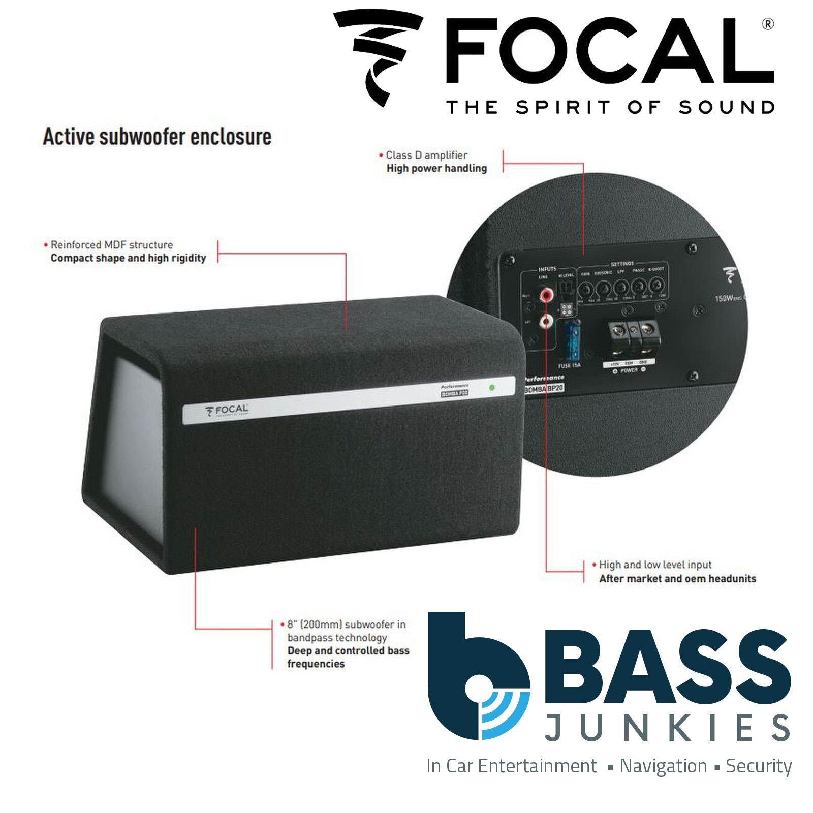 Focal BOMBAP20 - ACCESS Series 150 Watts 8" Compact Active Amplified Car Bass Box Subwoofer Enclosure