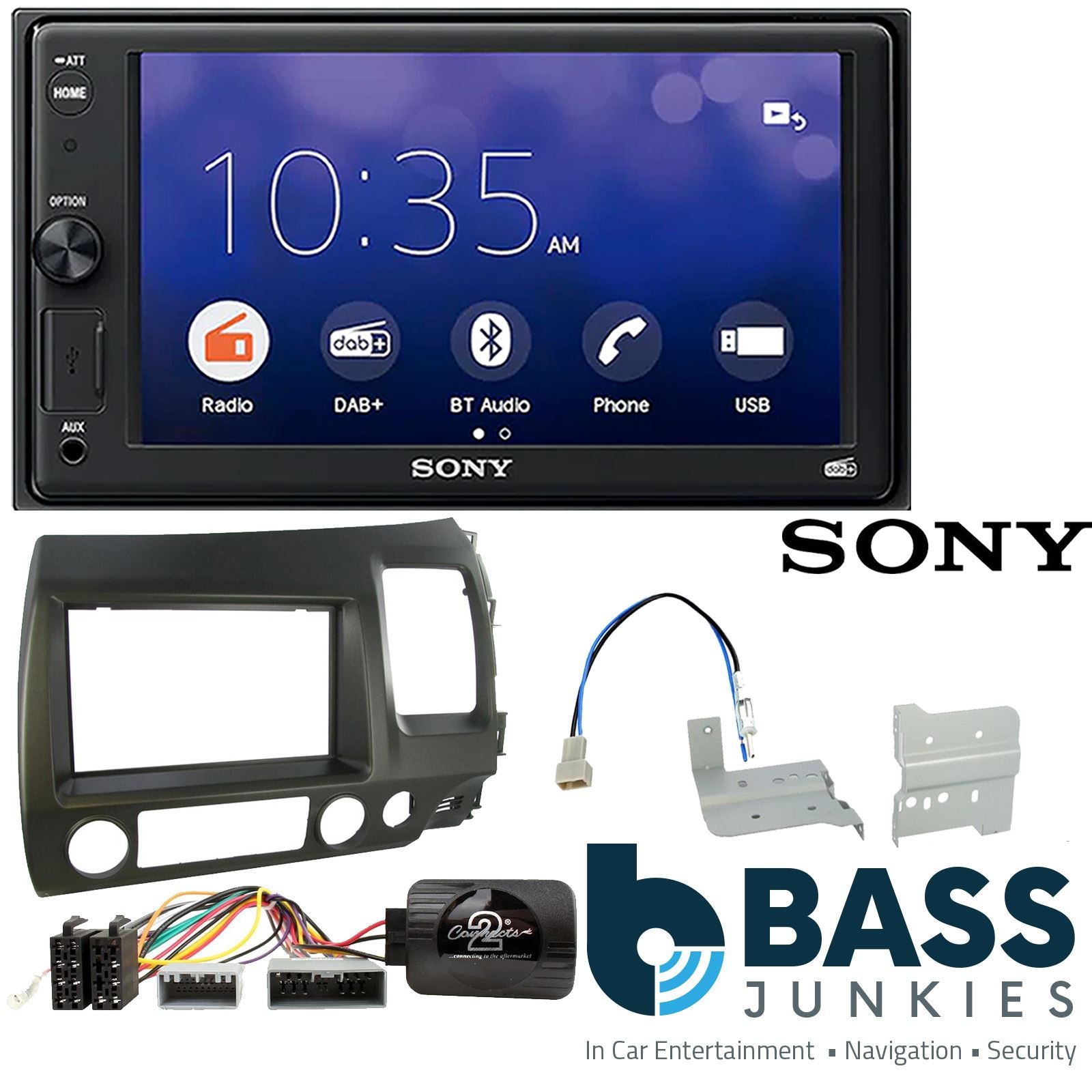 SONY XAV-1550D DAB+ Smart Bluetooth Car Radio + Stereo fitting kit + Steering Wheel Controls Loom for Honda Civic 2006-2012