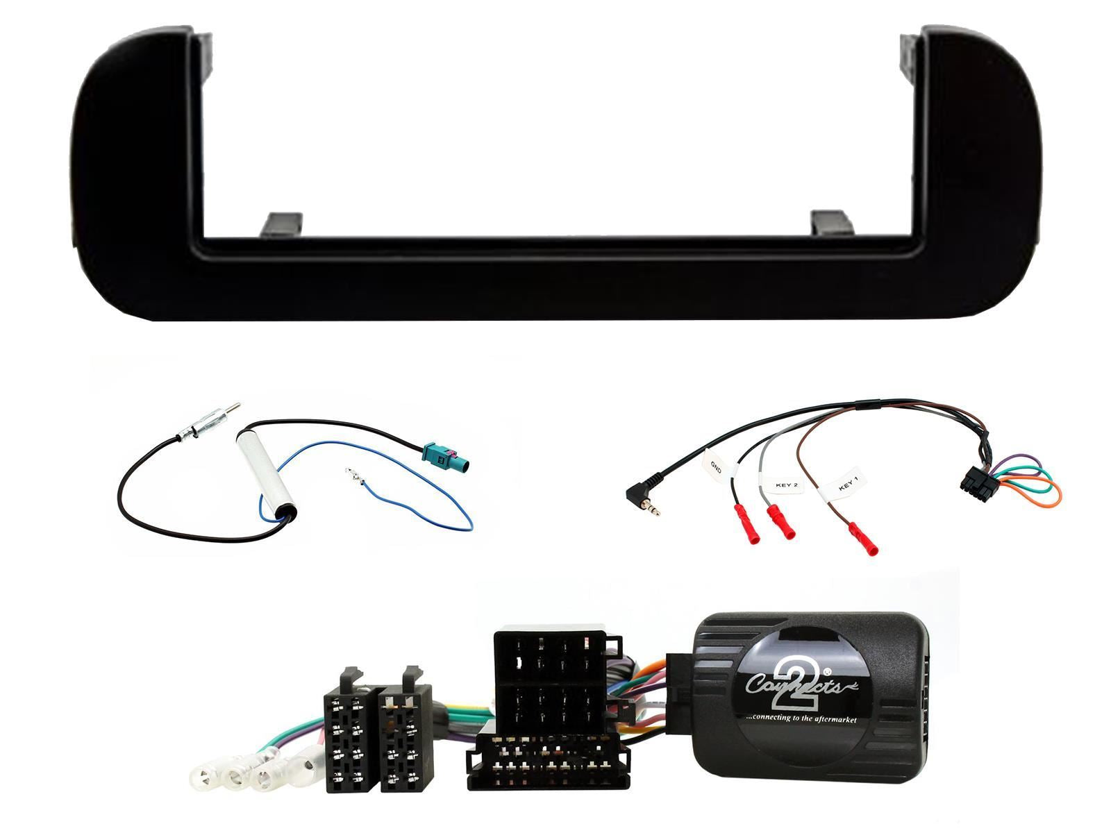 Single Din Stereo Fitting Kit + Steering Wheel Stalk Controls to fit Fiat Panda 2012-20