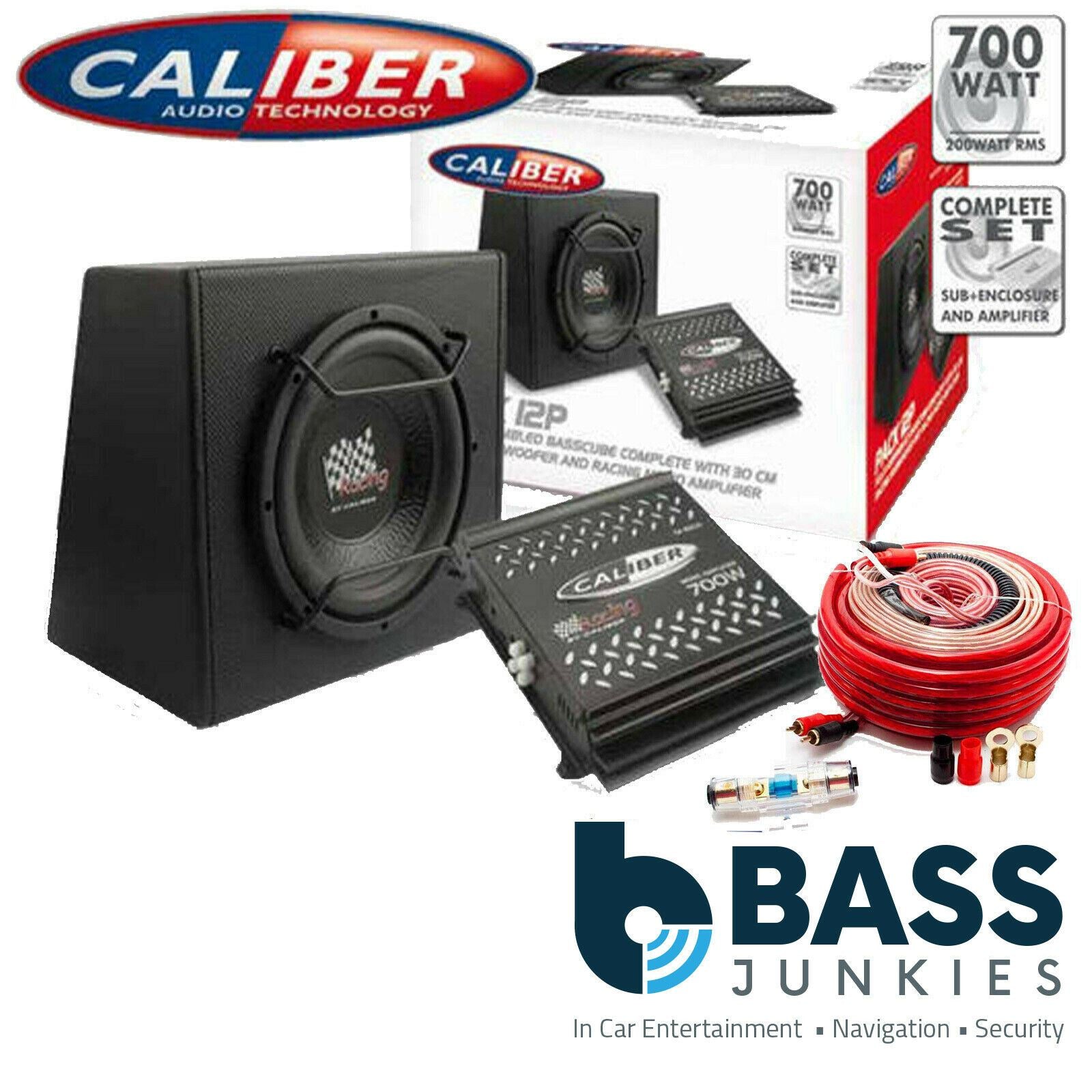 CALIBER PACK12P 12" 700 Watts Car Subwoofer Bass Box & Monoblock Amplifier & Amp Kit