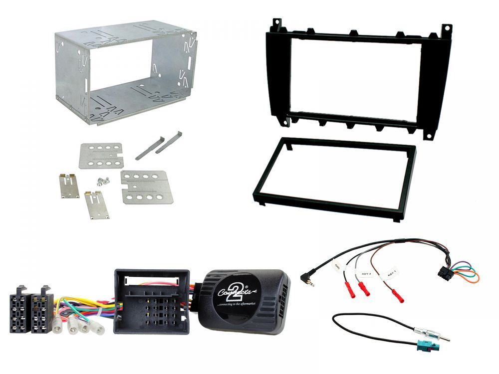 Connects 2 CTKMB01 - Mercedes Benz C Class W203 2004 - 2007 Double Din Fascia & Steering Wheel Interface Installation Kit