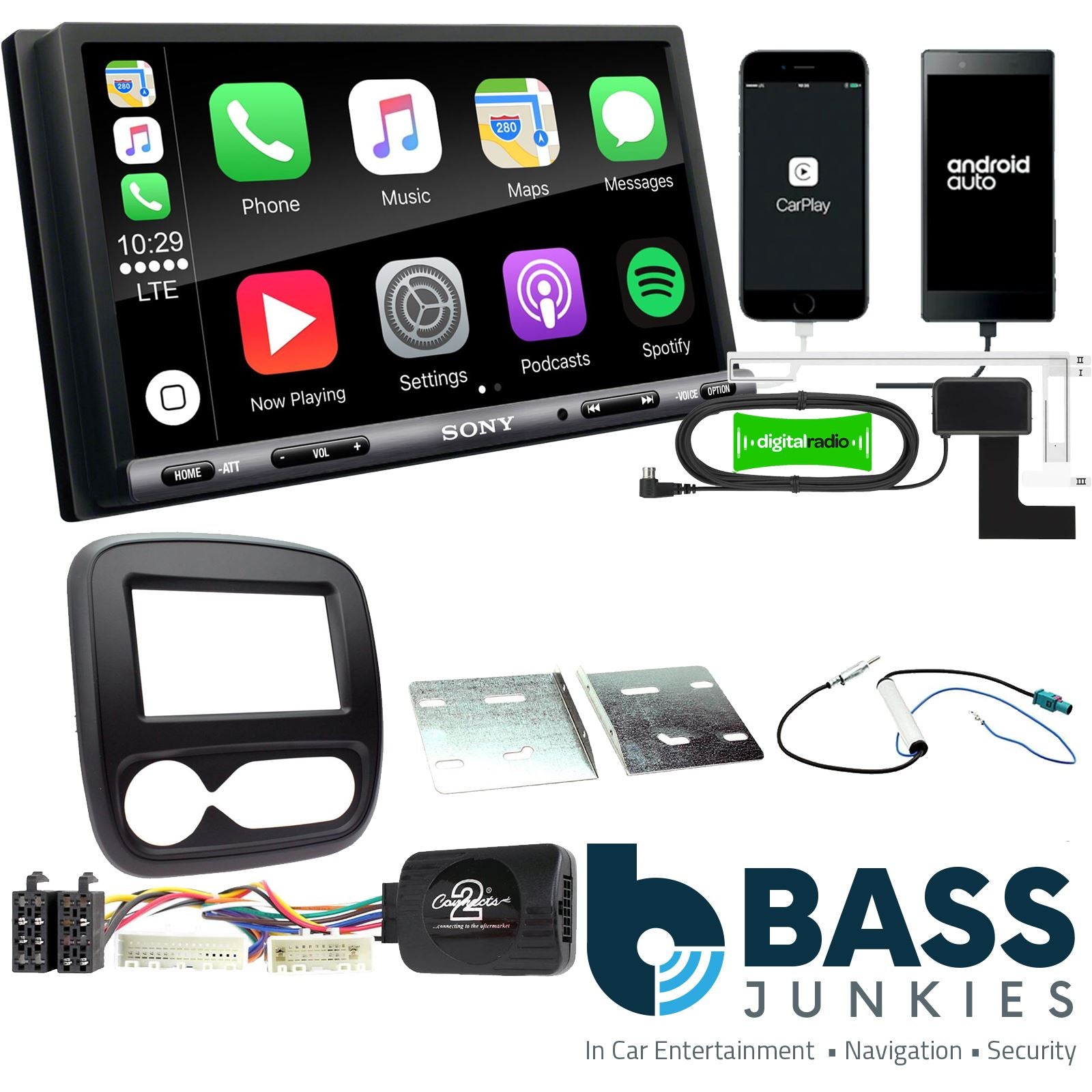 SONY DAB+ Apple | Android Double Din Stereo Fitting Kit + Steering Wheel Stalk Controls to fit Vauxhall Vivaro 2014- | Opel Vivaro 2014-
