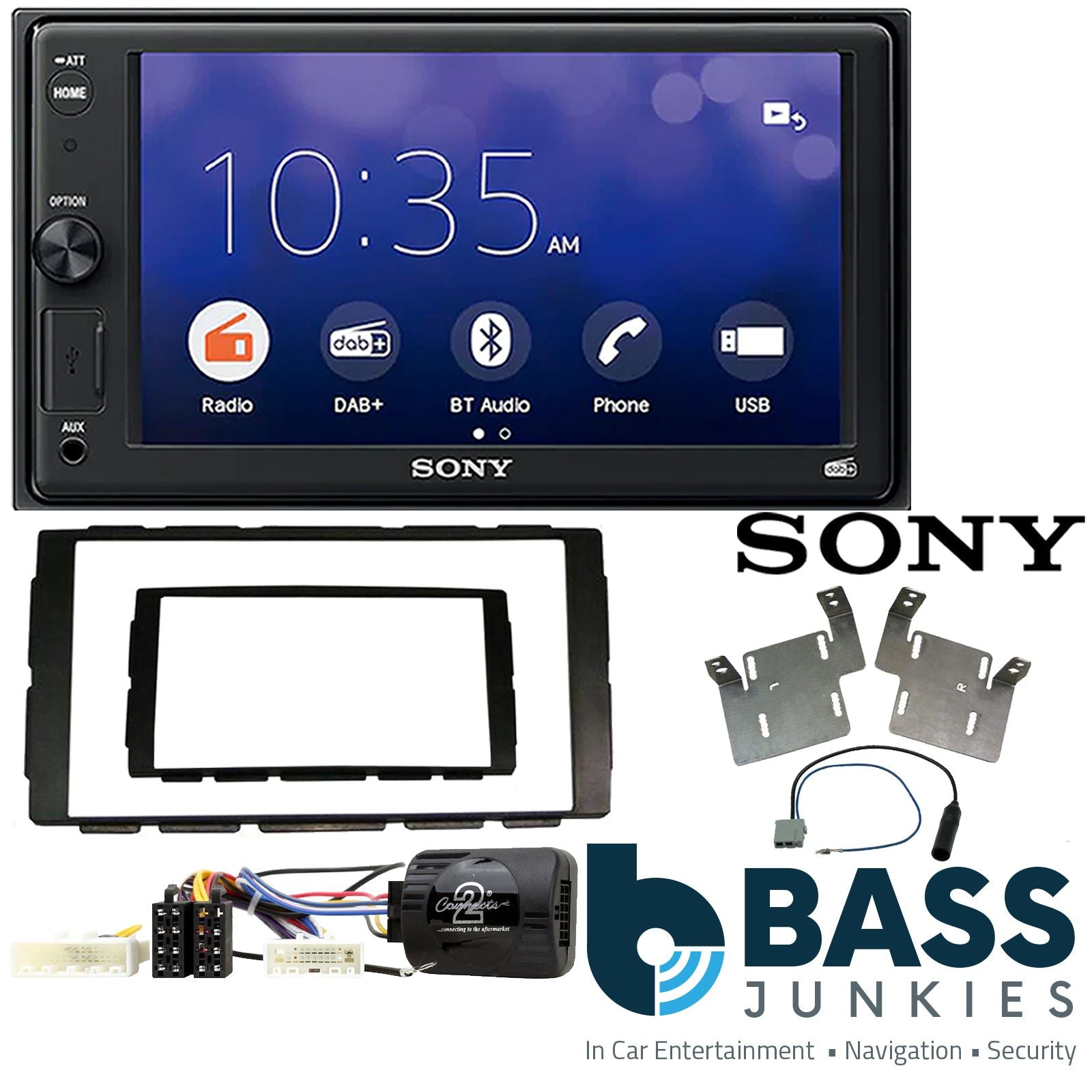SONY 6.2" Screen Blutooth Double Din Stereo Fitting Kit + Steering Wheel Stalk Controls to fit Nissan Note 2012-17
