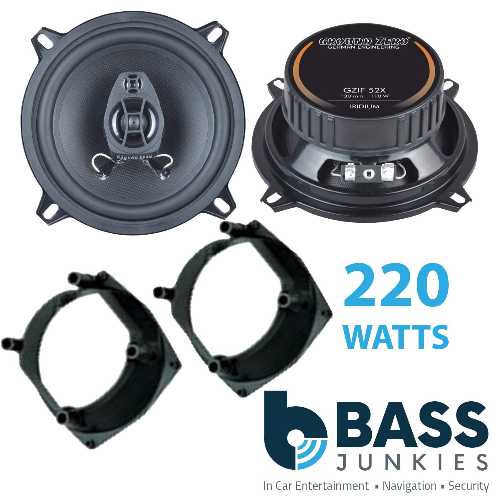 Ground Zero 2-Way 130mm/13cm/5.25" Car Coaxial Speakers (Pair Max 220 Watts) Fits Renault Clio 1990-98