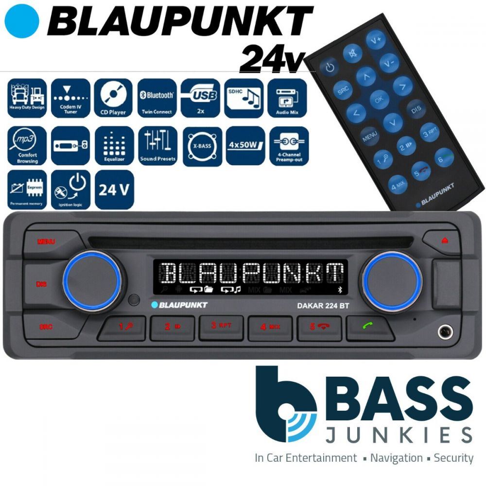 Blaupunkt DAKAR 224BT - Bluetooth (24 Volt ONLY) Heavy Duty CD MP3 Front USB Aux 50 x 4 Watts Truck Lorry Coach Bus Tractors Stereo