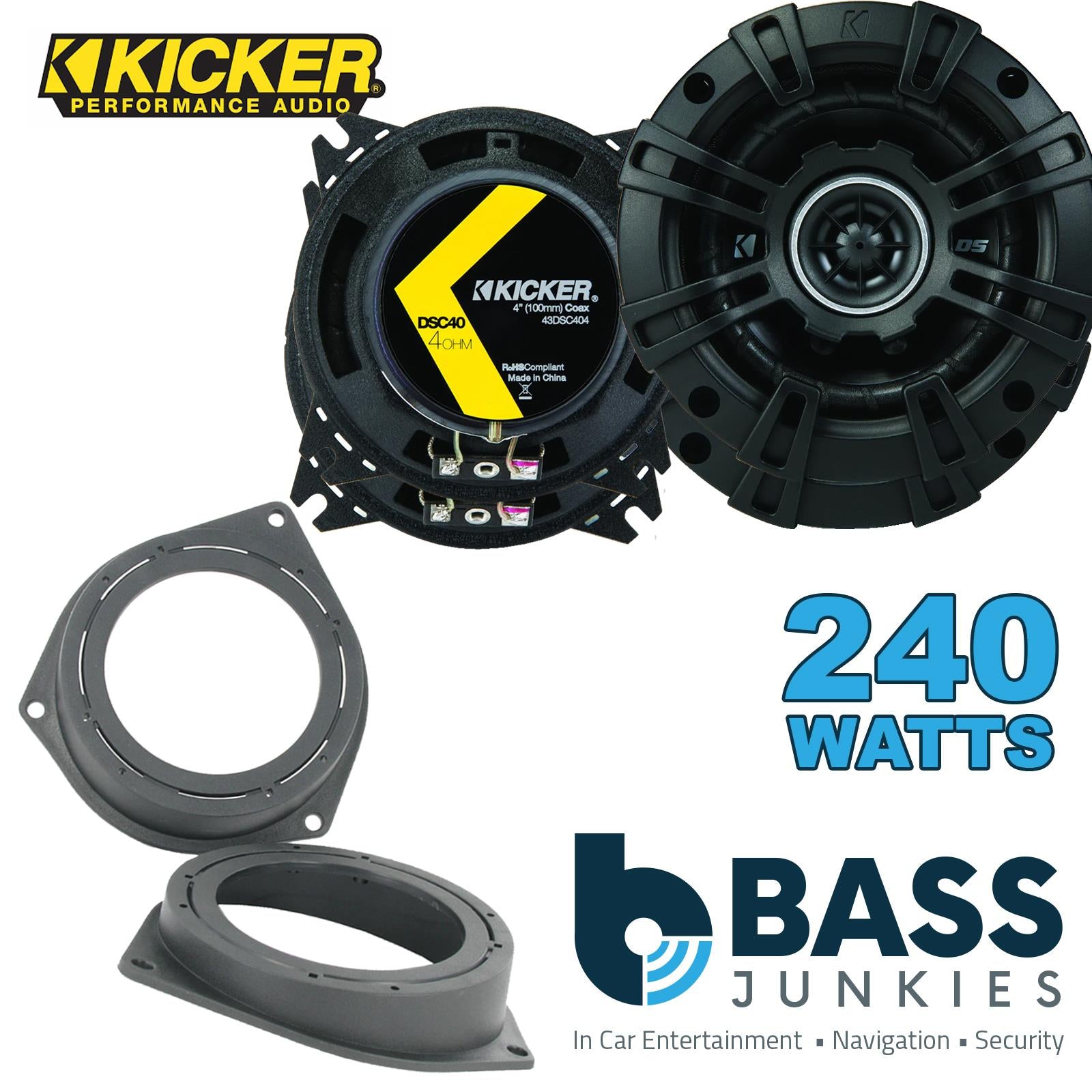 Kicker DSC404 100mm/10cm/4" 2-Way Coaxial Car speakers (Per Pair Max 240|60 watts RMS) Fits Ford KA 2009-16