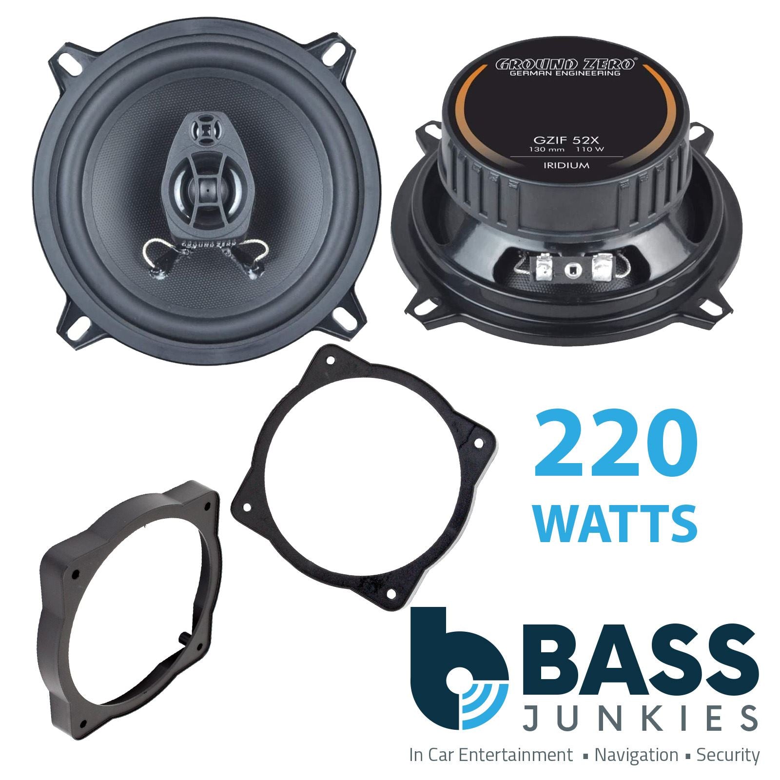 Ground Zero 2-Way 130mm/13cm/5.25" Car Coaxial Speakers (Pair Max 220 Watts) Fits Universal