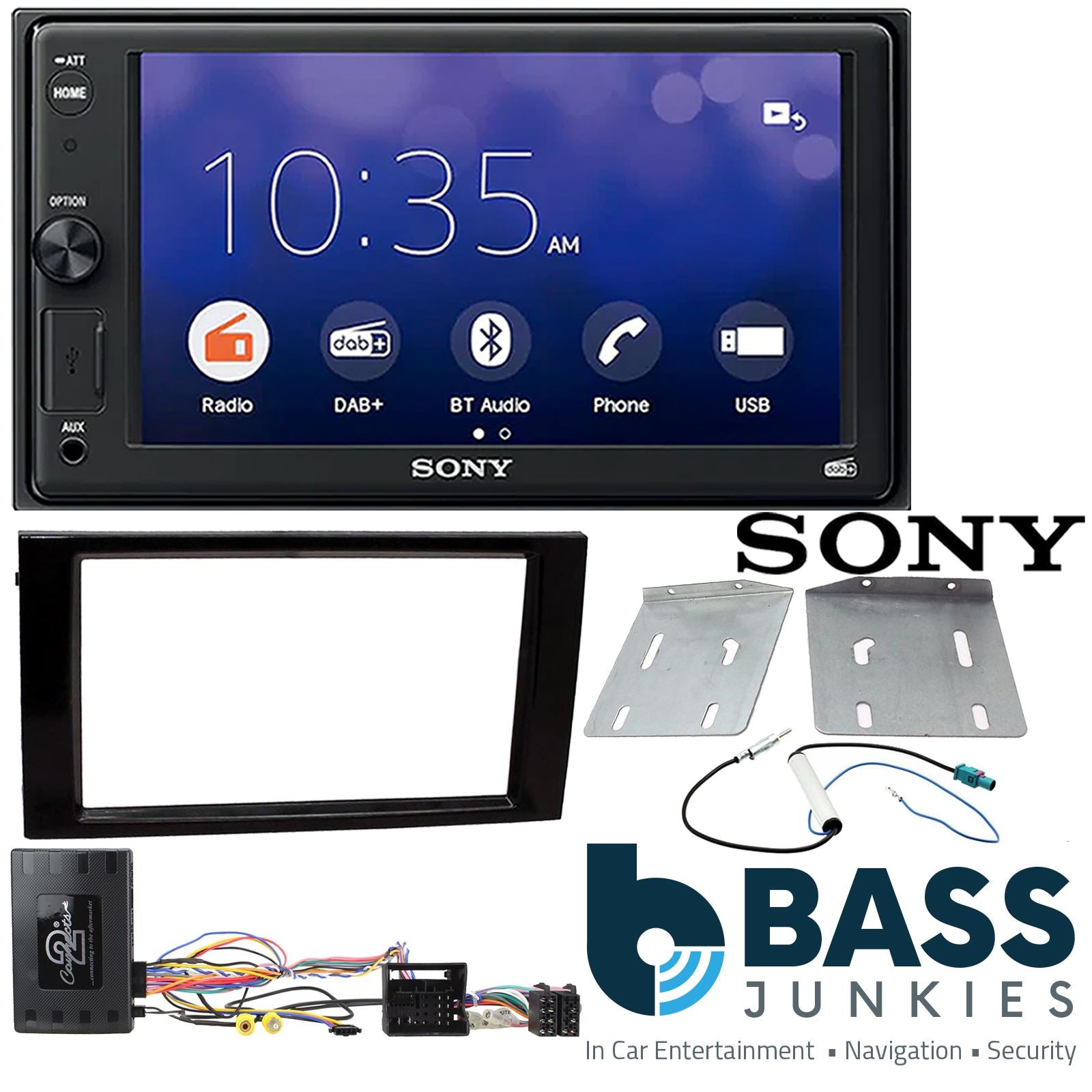 SONY 6.2" Screen Blutooth Double Din Stereo Fitting Kit + Steering Wheel Stalk Controls to fit Seat Leon 2012-15 | Seat Ibiza 2015-17