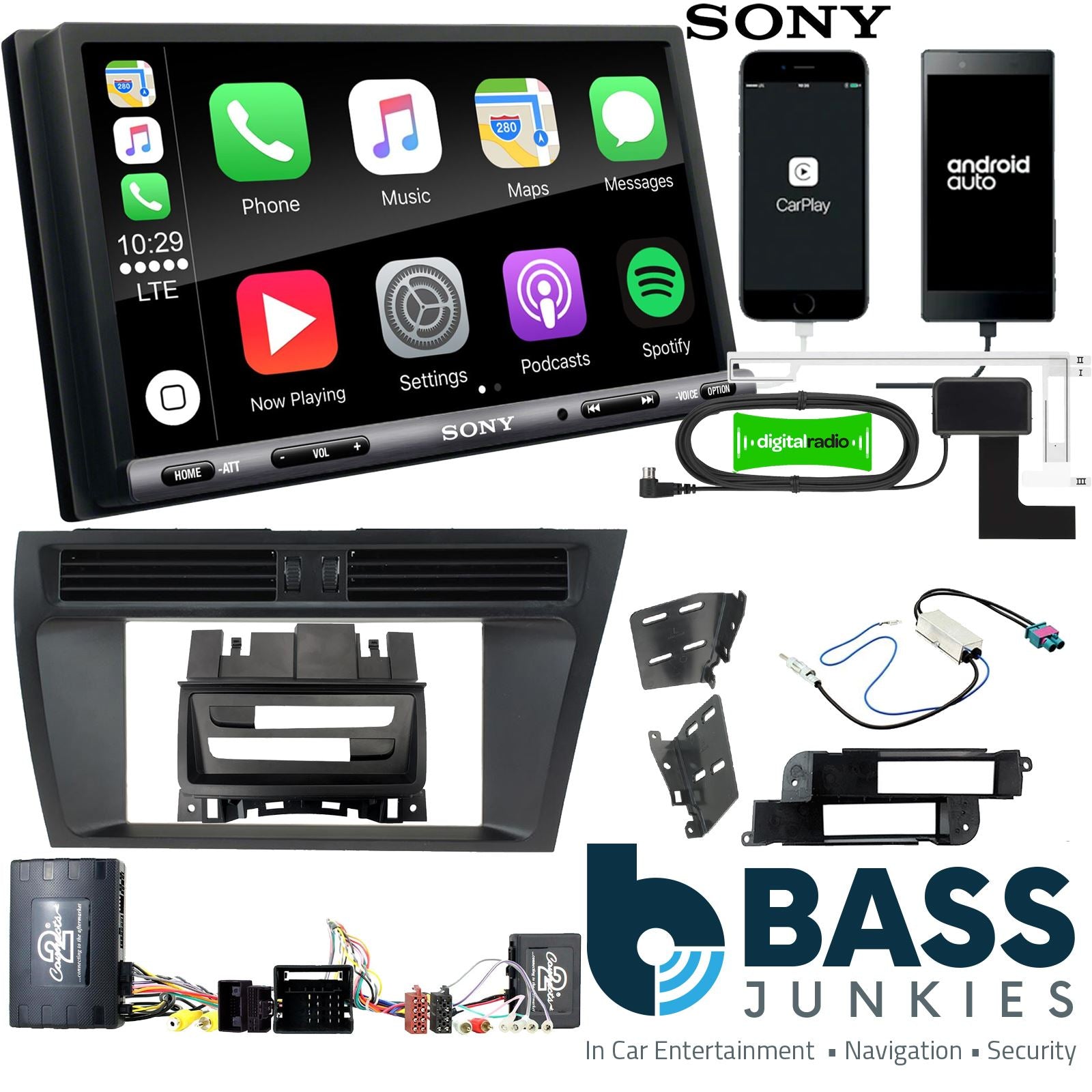 SONY DAB+ Apple | Android Double Din Stereo Fitting Kit + Steering Wheel Stalk Controls to fit Audi A4 2008-16 | Audi A5 2008-16