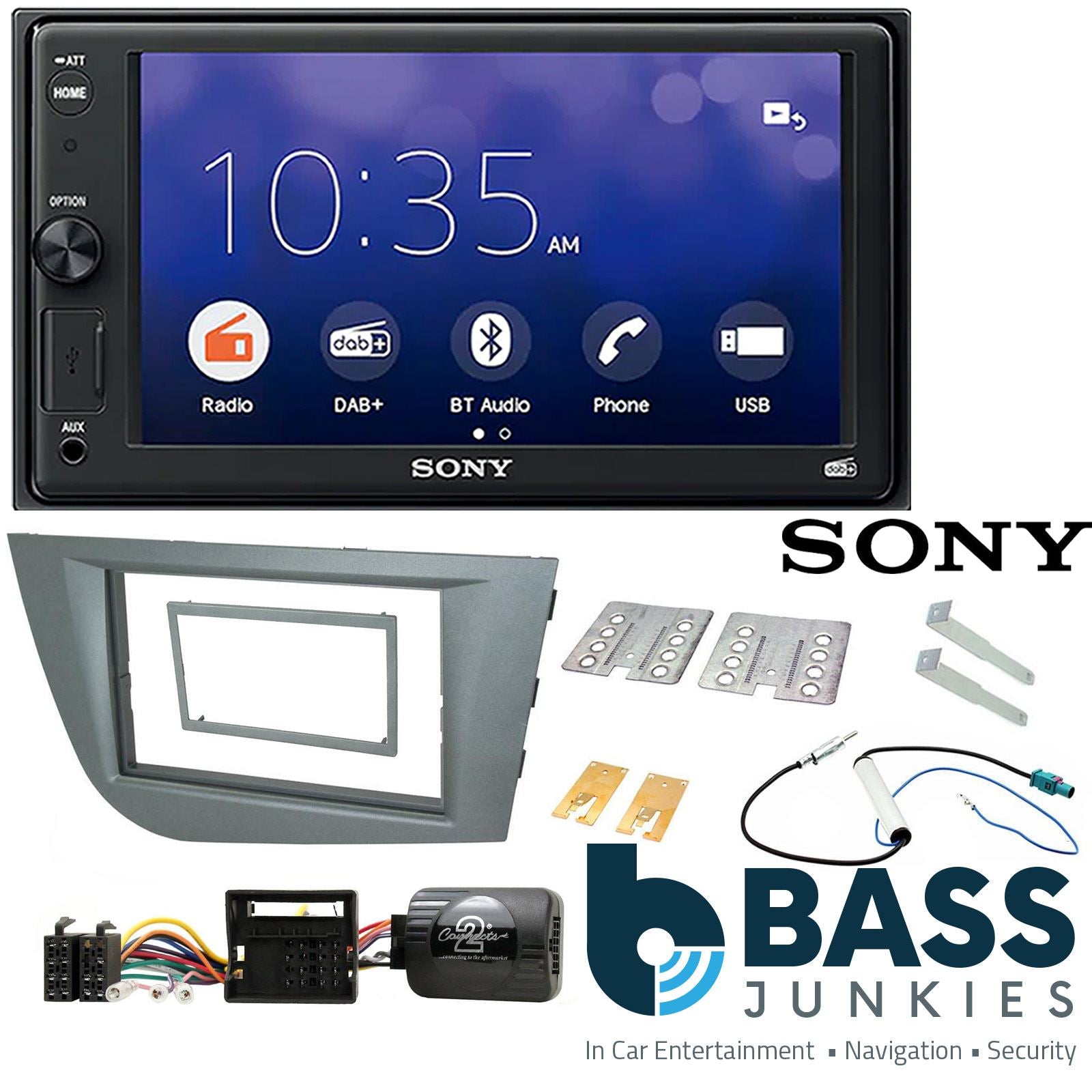 SONY XAV-1550D DAB+ Smart Bluetooth Car Radio + Stereo fitting kit + Steering Wheel Controls Loom Seat Leon	RHD Vehicles 2005-2012