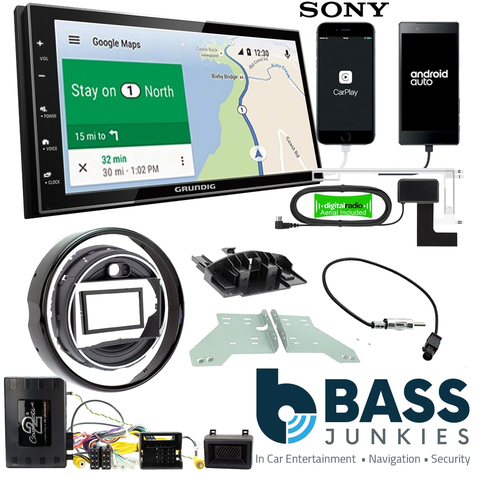 Grundig 6.8" Apple Android Double Din Stereo Fitting Kit + Steering Wheel Stalk Controls to fit BMW Mini 2014- | BMW Mini 2014- | BMW Mini-Countryman 2014-