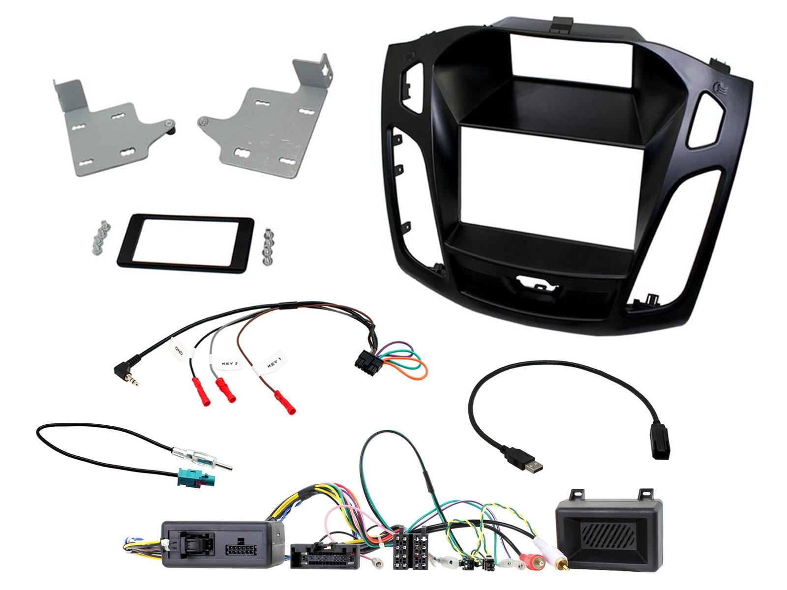 Grundig 6.8" Apple Android Double Din Stereo Fitting Kit + Steering Wheel Stalk Controls to fit Ford Focus 2015-18