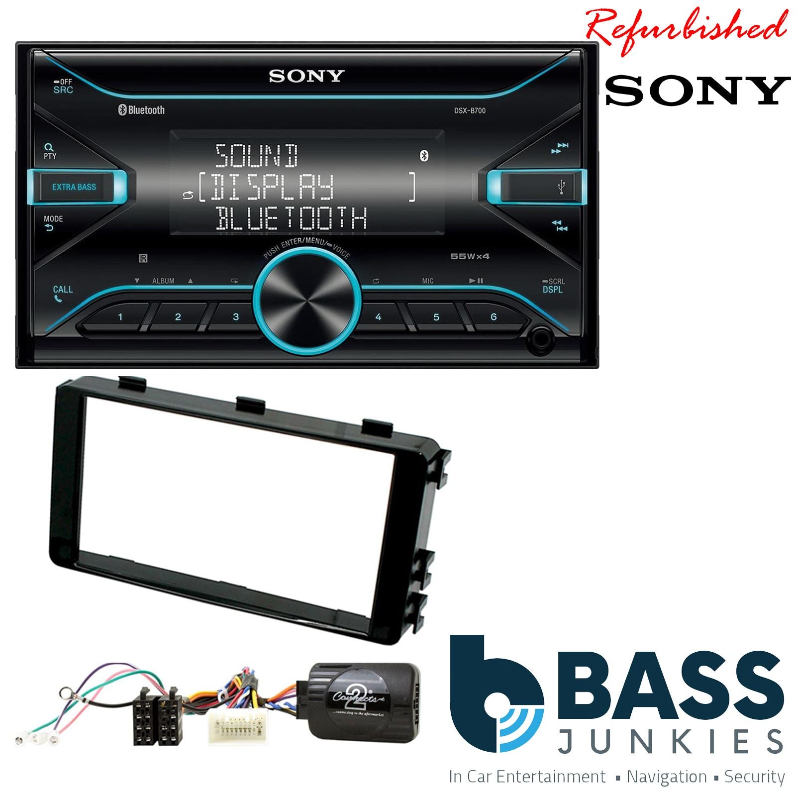 Sony DSX-B700 Bluetooth MP3 USB AUX 4 x 55W Double Din Car Stereo Radio Player + Connects2 Double Din + Steering Wheel Controls fits Mitsubishi Outlander 2013-21