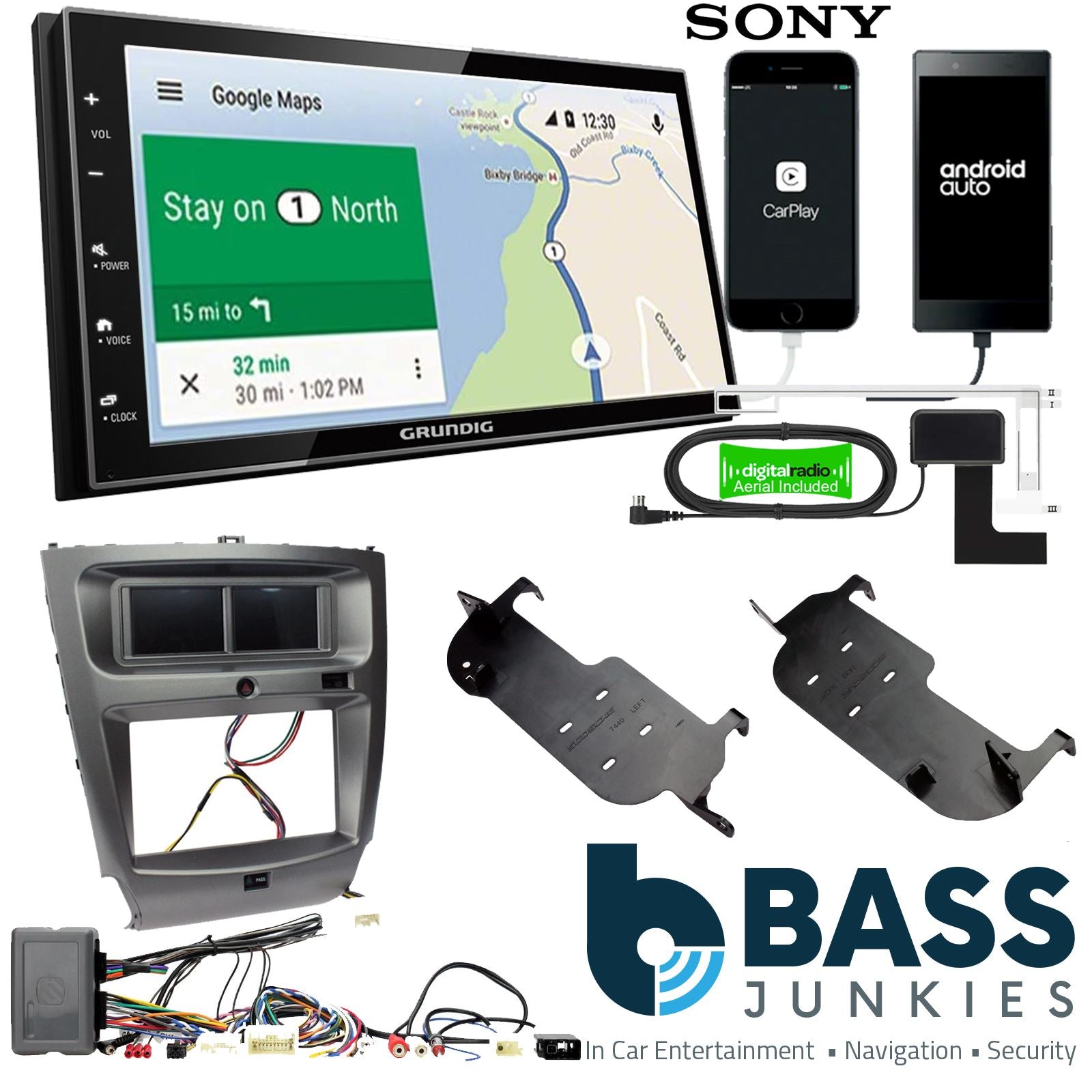 Grundig 6.8" Apple Android Double Din Stereo Fitting Kit + Steering Wheel Stalk Controls to fit Lexus IS-Series 2006-13